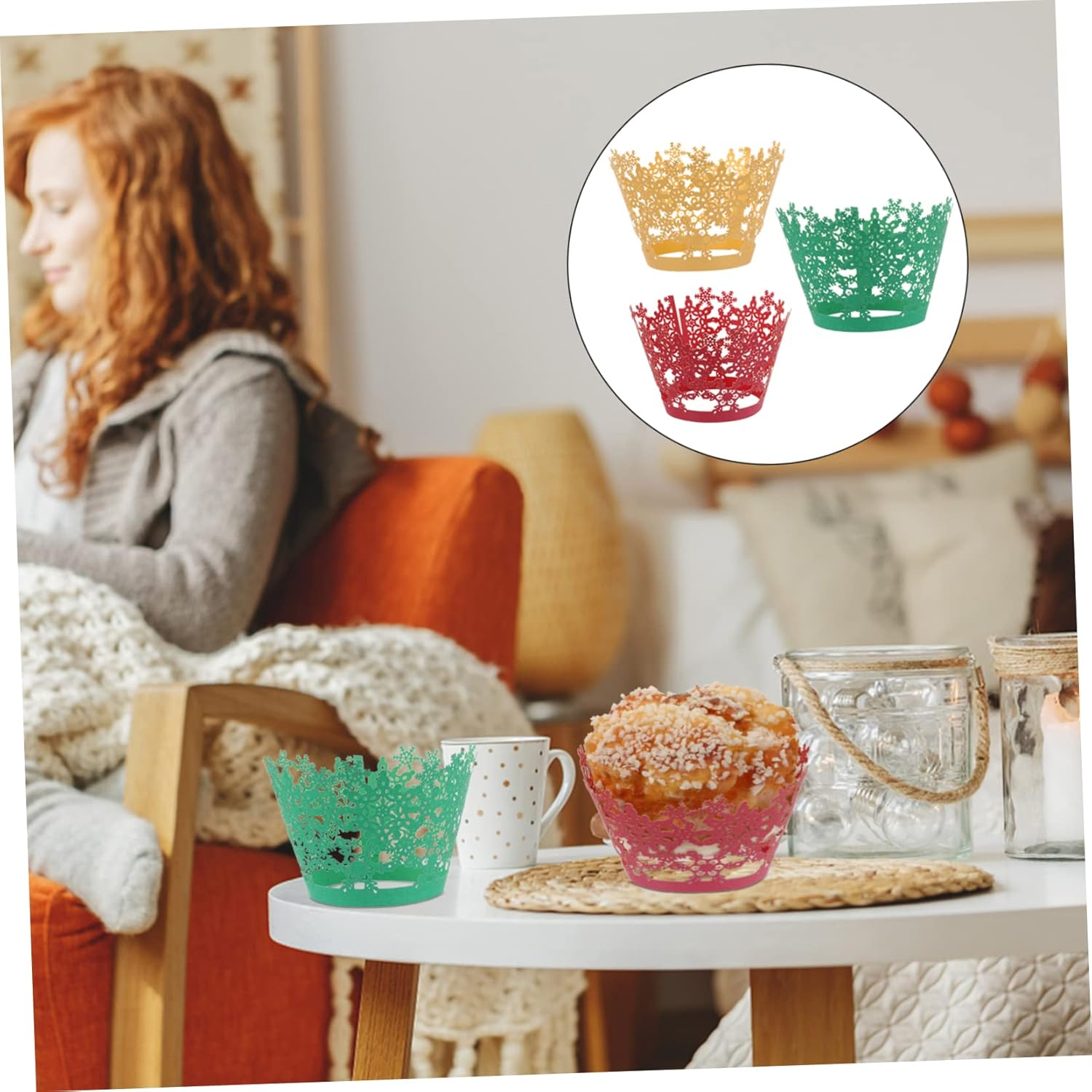 SECFOU 36Pcs Cake Surrounds Christmas Cake Wrapper Paper Cups Snowflake Baking Liner for Theme Parties image number 2