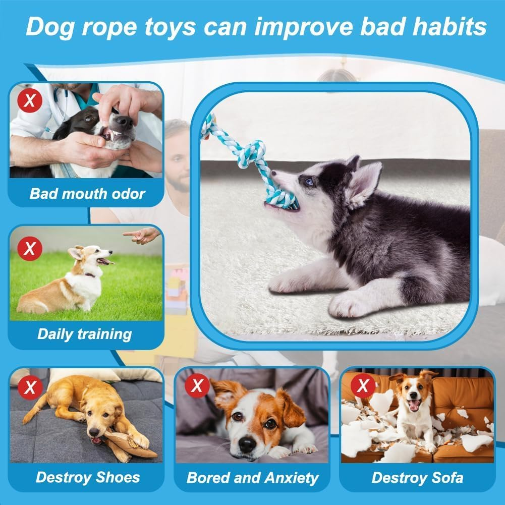 Dog Rope Toys, Durable Braided Cotton Pet Chew Rope Toys for Dog Cat Puppy Teeth Cleaning (Sky Blue, One Size) image number 6