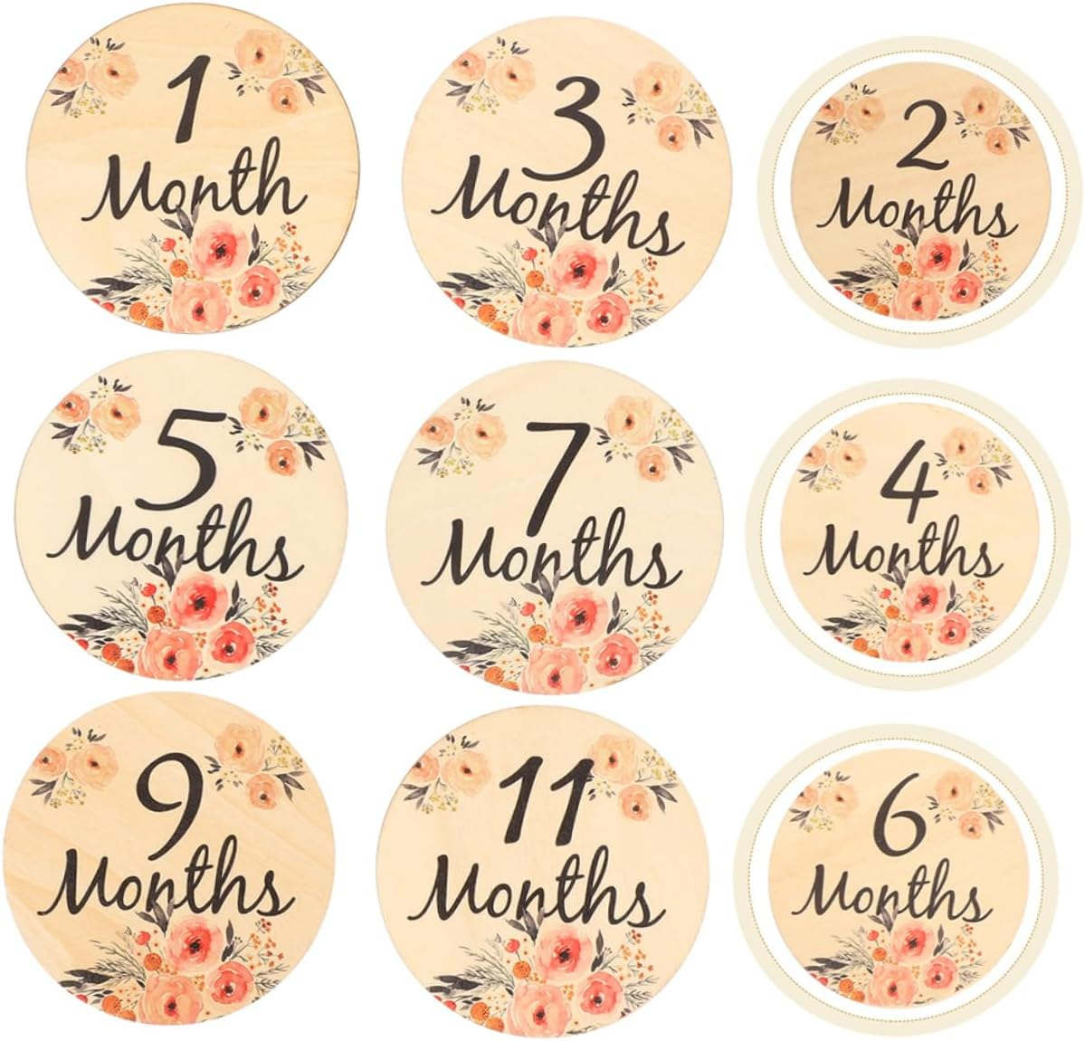 SECFOU 18Pcs High Contrast Wooden Milestone Discs for Newborn Photography Monthly Milestone Cards