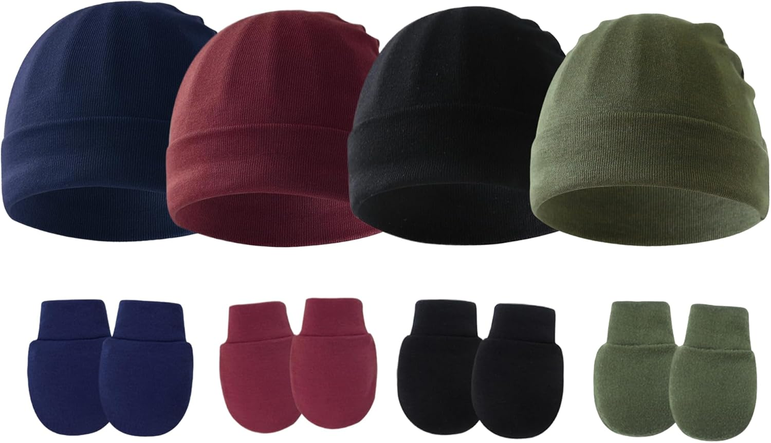 KEOYA Newborn Baby Beanie Cap and Mittens Set Infant Bow Hats Toddler Gloves Newborn Hospital Hats for Baby Boy Girl 0-6 Months 4 Sets image number 2