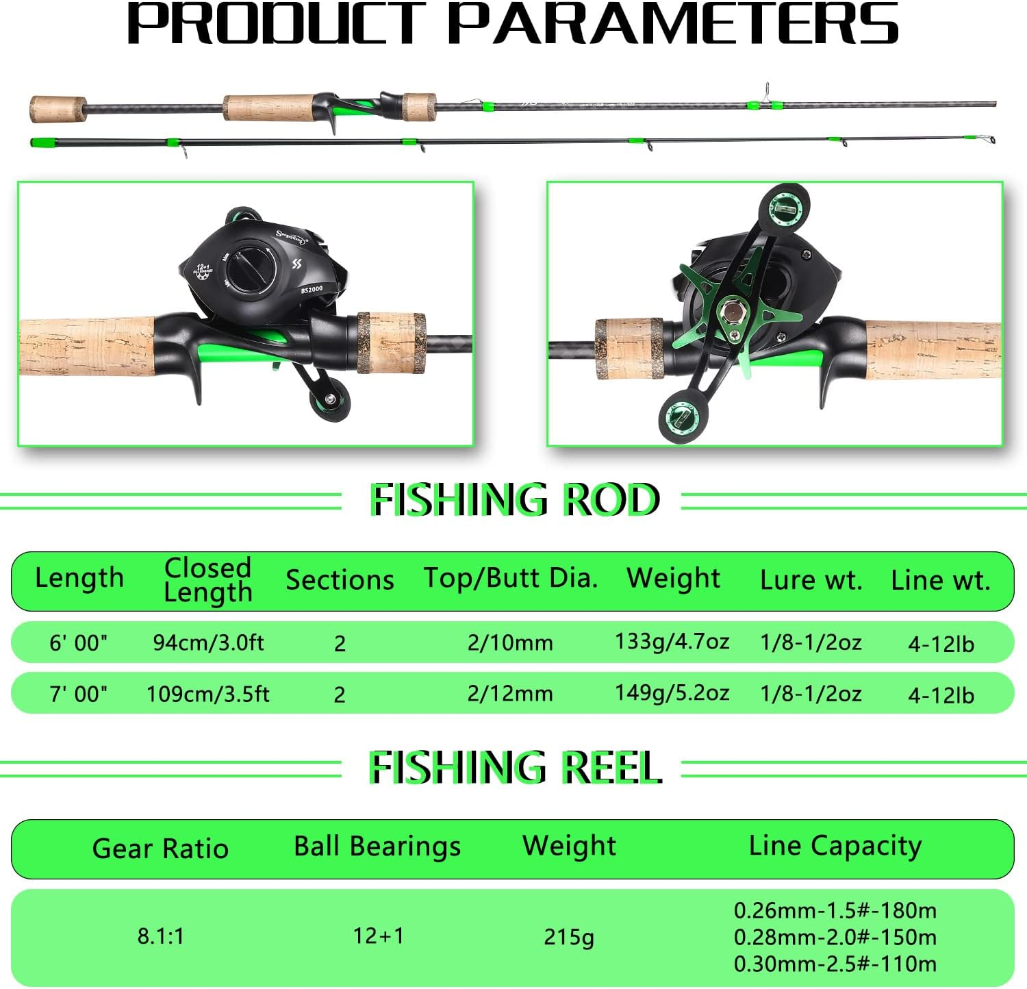 Sougayilang Fishing Rod Reel Combo, Fast Action 2 Pieces Fishing Pole with Baitcasting Reel image number 4