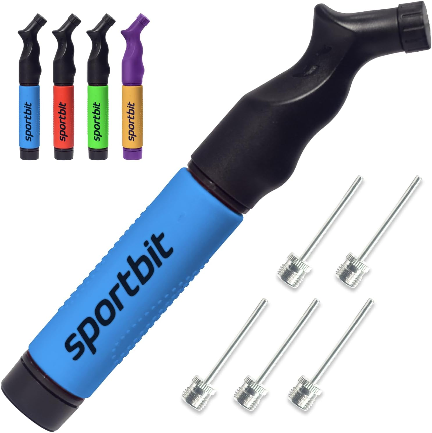SPORTBIT Ball Pump with 5 Needles - Push & Pull Inflating System - Great for All Sports Balls - Volleyball Pump, Basketball Inflator, Football & Soccer Ball Air Pump - Goes with Needles Set