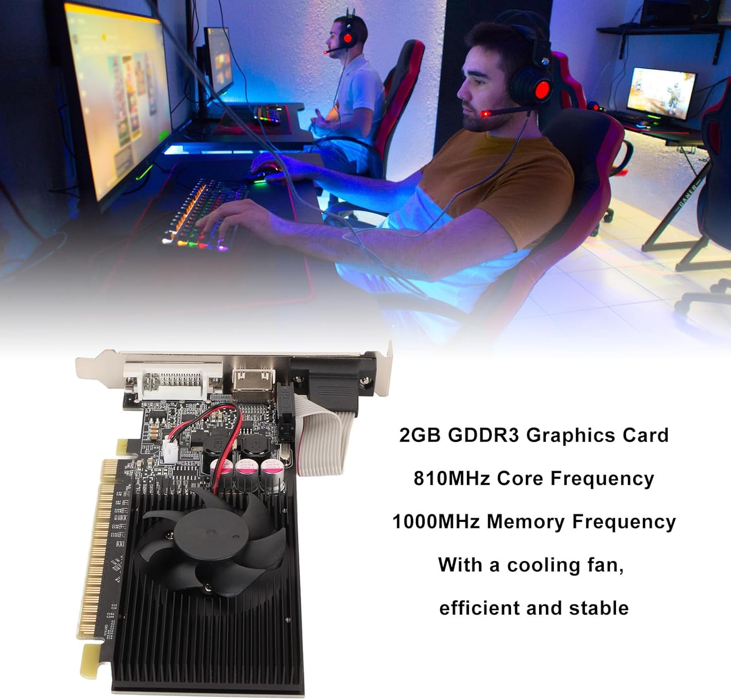 Single Fan Graphics Card, 2GB GDDR3 Graphics Card Plug and Use Strong Image Processing for PC Computer image number 6