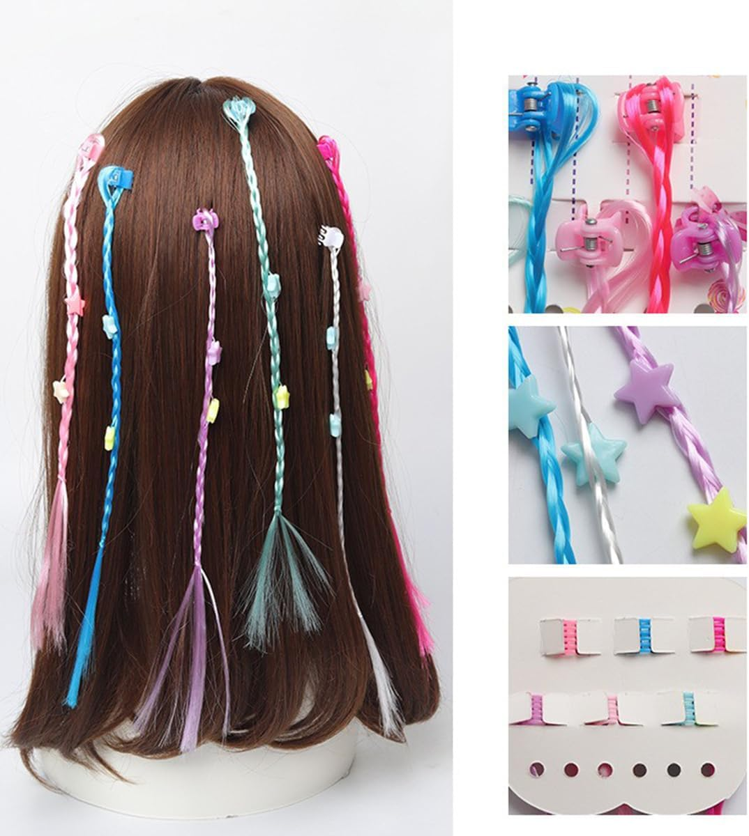 30Pcs/Set Colorful Children Wig Braid Colorful Hair Extensions, Fairy Headwear Accessories Candy Butterfly Star Princess Girl Gripper Clips Hairpin for Party Role-Play image number 6