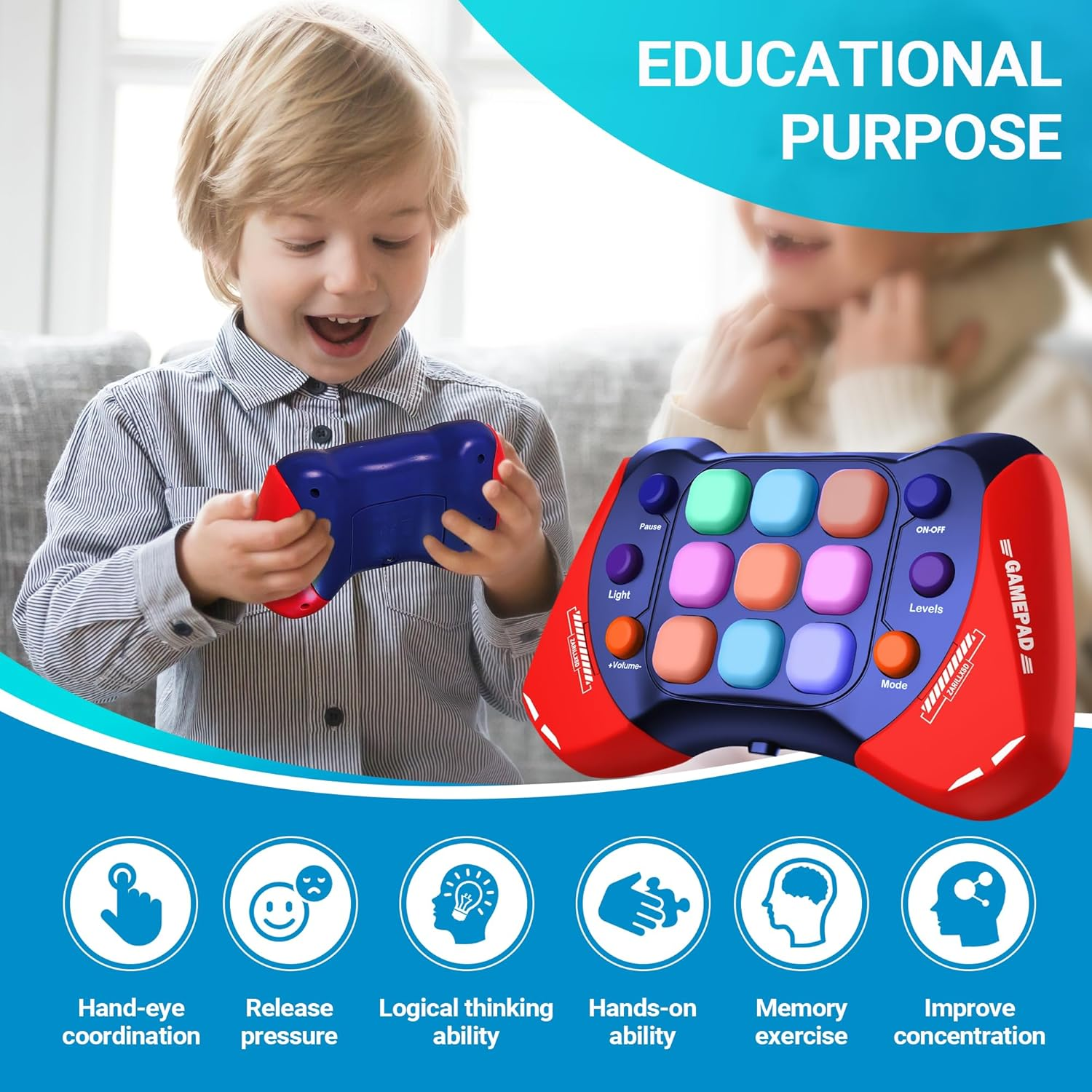 Upgraded Fast Press Push Pop Game Fidget Toys - Handheld Game Console with 5 Modes, Quick Push Button Stress Toy, Electronic Toys, Ideal Birthday Gifts STEM Toys for Boys Girls image number 6