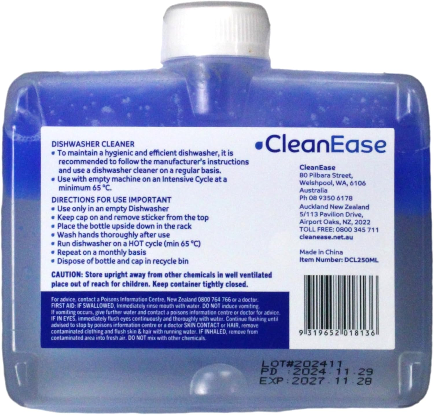 Cleanease Dishwasher Cleaner 250 Ml &ndash; Deep Clean, Removes Limescale, Grease & Odours | Lemon Fresh | Suitable for Bosch, Miele, Samsung & More
