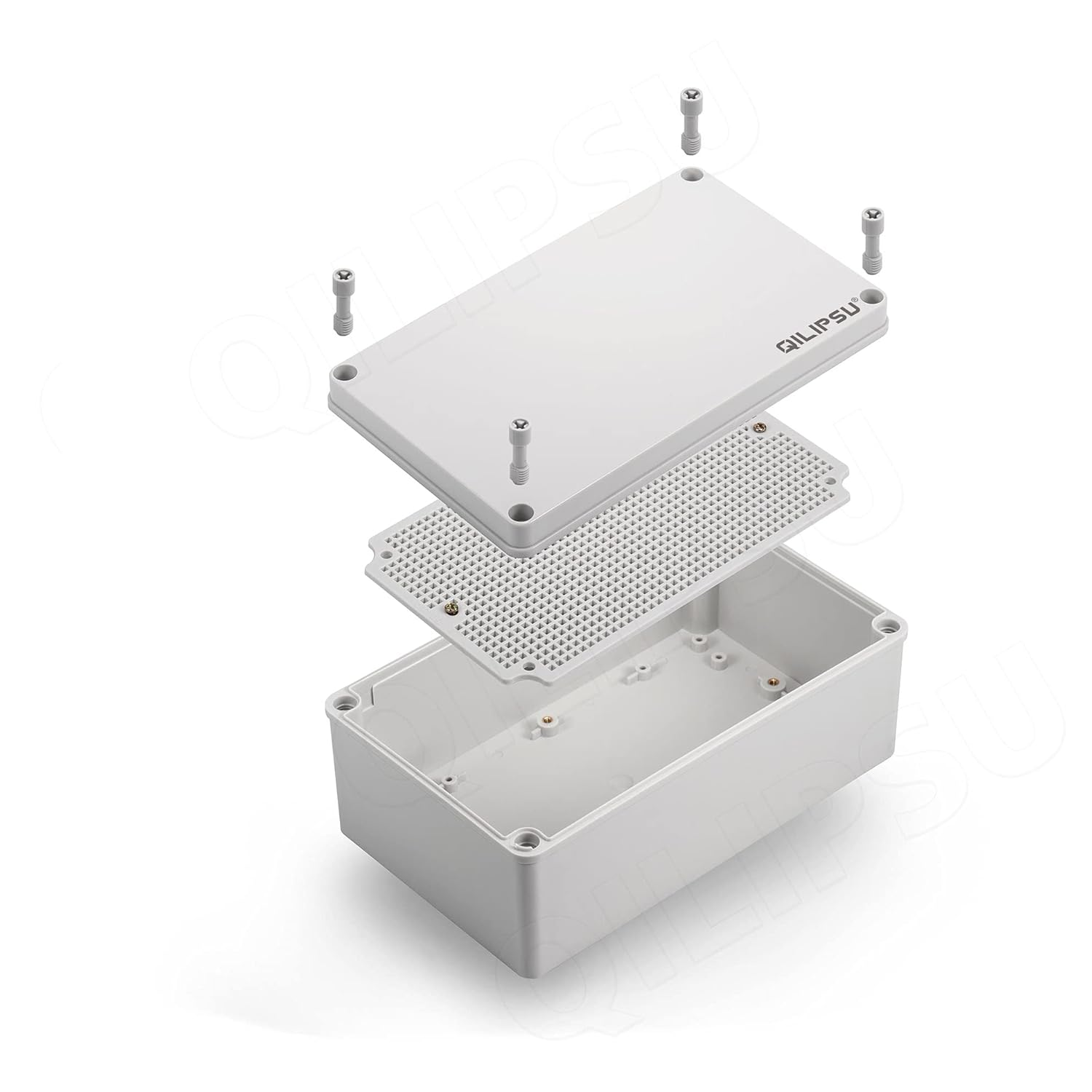 QILIPSU Junction Box with Mounting Plate Hinge Door Dustproof Box ABS Plastic DIY Electrical Project Case IP67 Waterproof Enclosure Grey 370X270X150Mm (14.6"X10.6"X5.9")