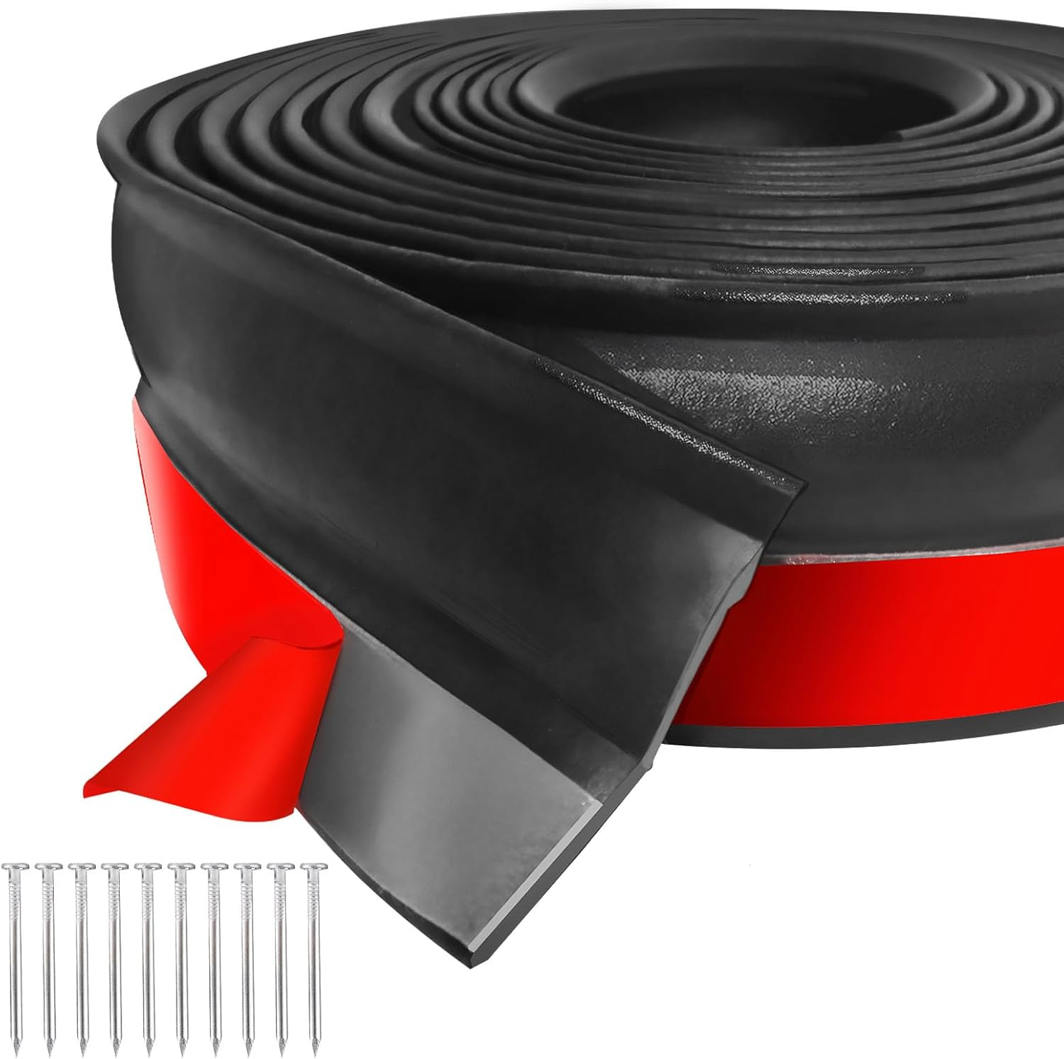 Garage Door Seal 6 M, Garage Door Seal Top and Sides Rubber Seal Strip Replacement, All-Weather Universal Rubber Garage Door Seal with Nails image number 1