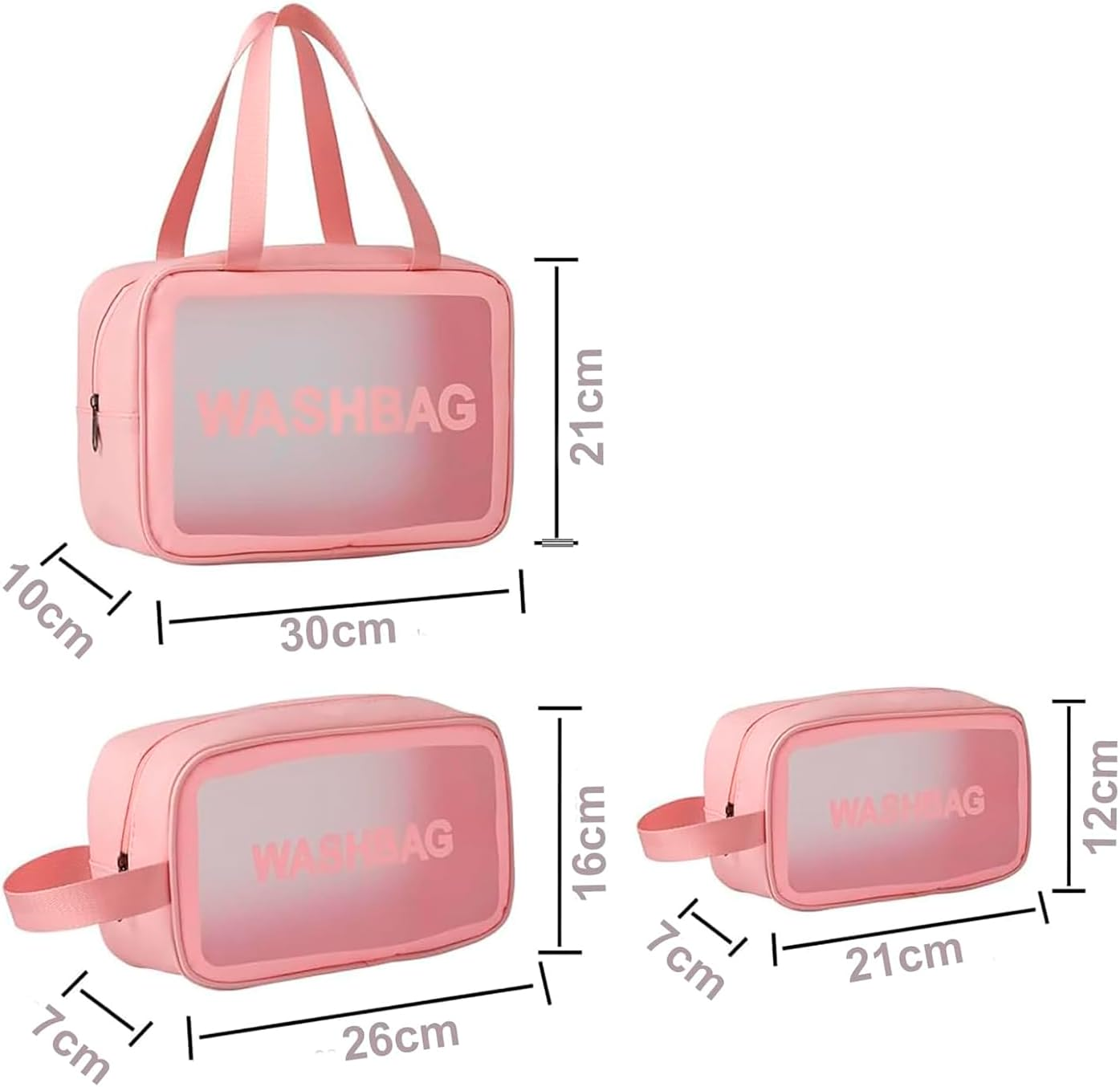 MUYIBENMU Travel Toiletry Bag for Women Men，Translucent Waterproof Travel Makeup Cosmetic Pouch Traveling Organizer for Toiletries, Cosmetic, Accessories，3 Cosmetic Bags, Quart Size (Pink) image number 5