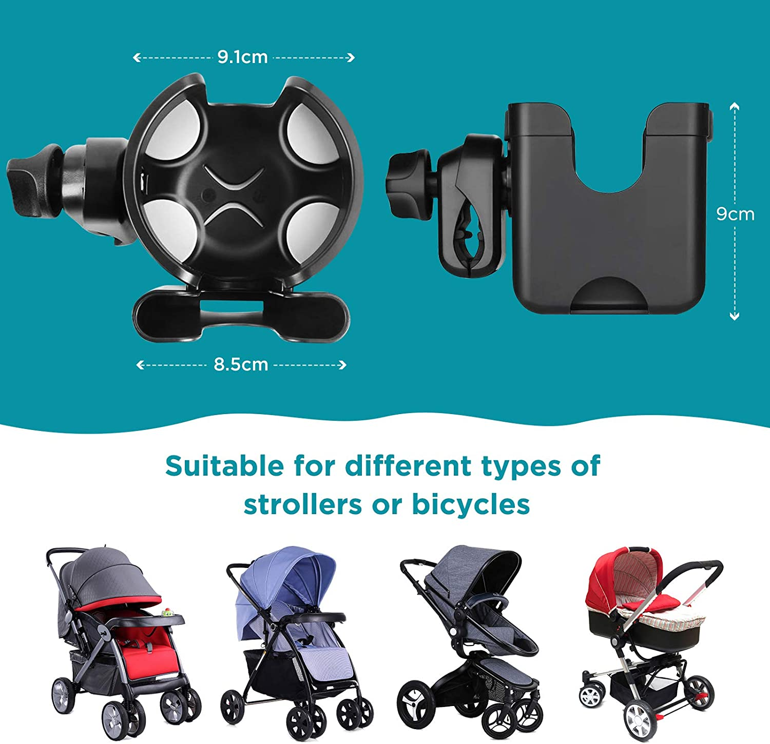 WD&CD Stroller Cup Holder with Phone Holder, Baby Pushchair Cup Holders for Strollers Bike Pushchair Wheelchair - A image number 6