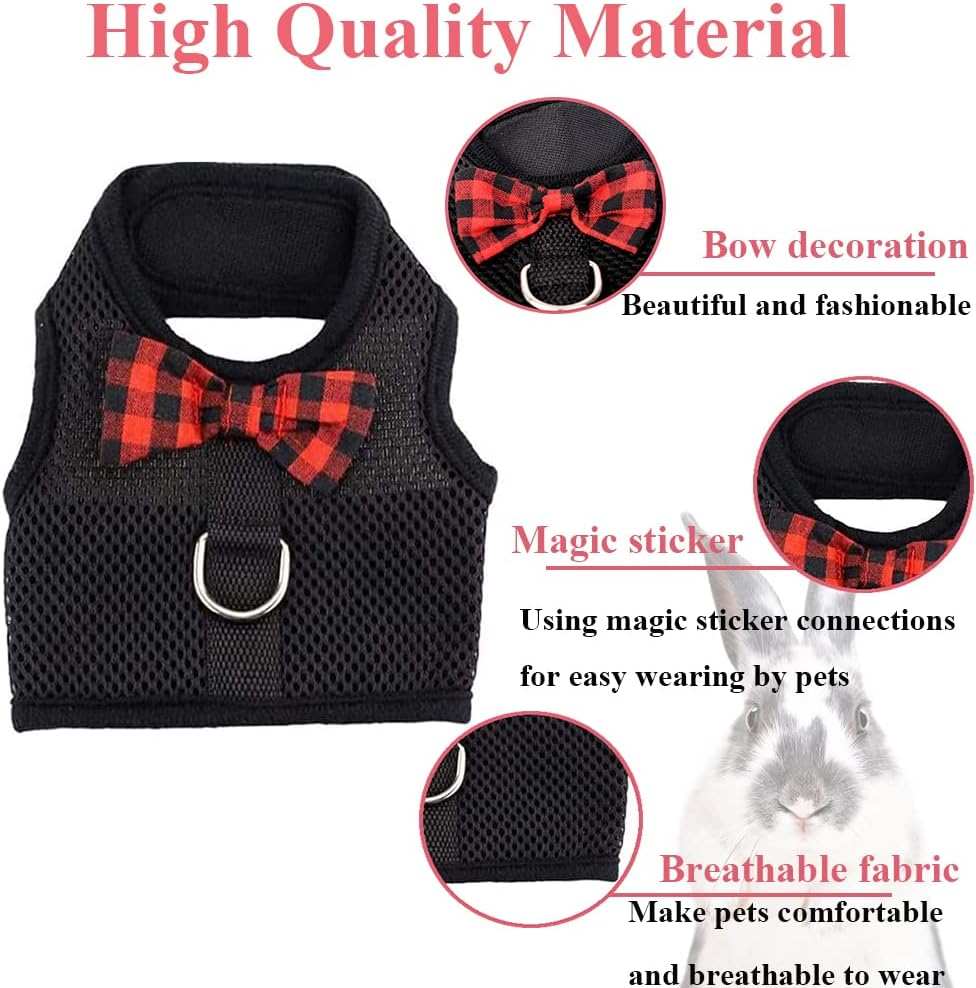 ASOCEA Adjustable Bunny Soft Harness and Leash Pet Harness Vest Cloth Lead for Rabbits Ferret Kitten Black image number 4