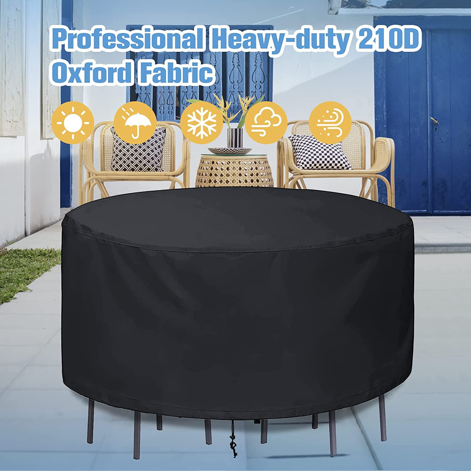 Patio Furniture Cover Waterproof Durable Heavy Duty 210D Oxford round Outdoor Table Chair Set Covers for Garden round Table Dining Set image number 5