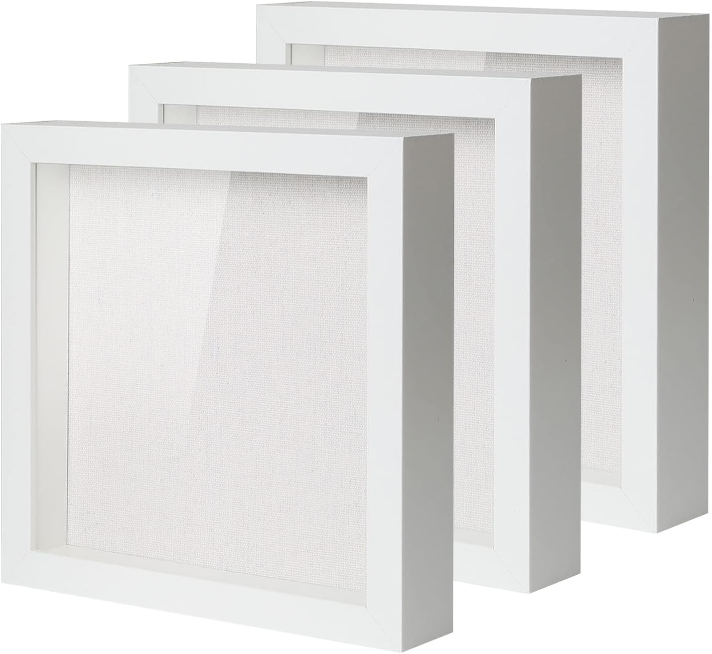 DEMAIKE Shadow Box Picture Frame Real Glass Display Case Deep Wood Photo Frame with Linen Backboard for Tickets,Memeory,Pictures,3Pcs 8X8 Inch White image number 1