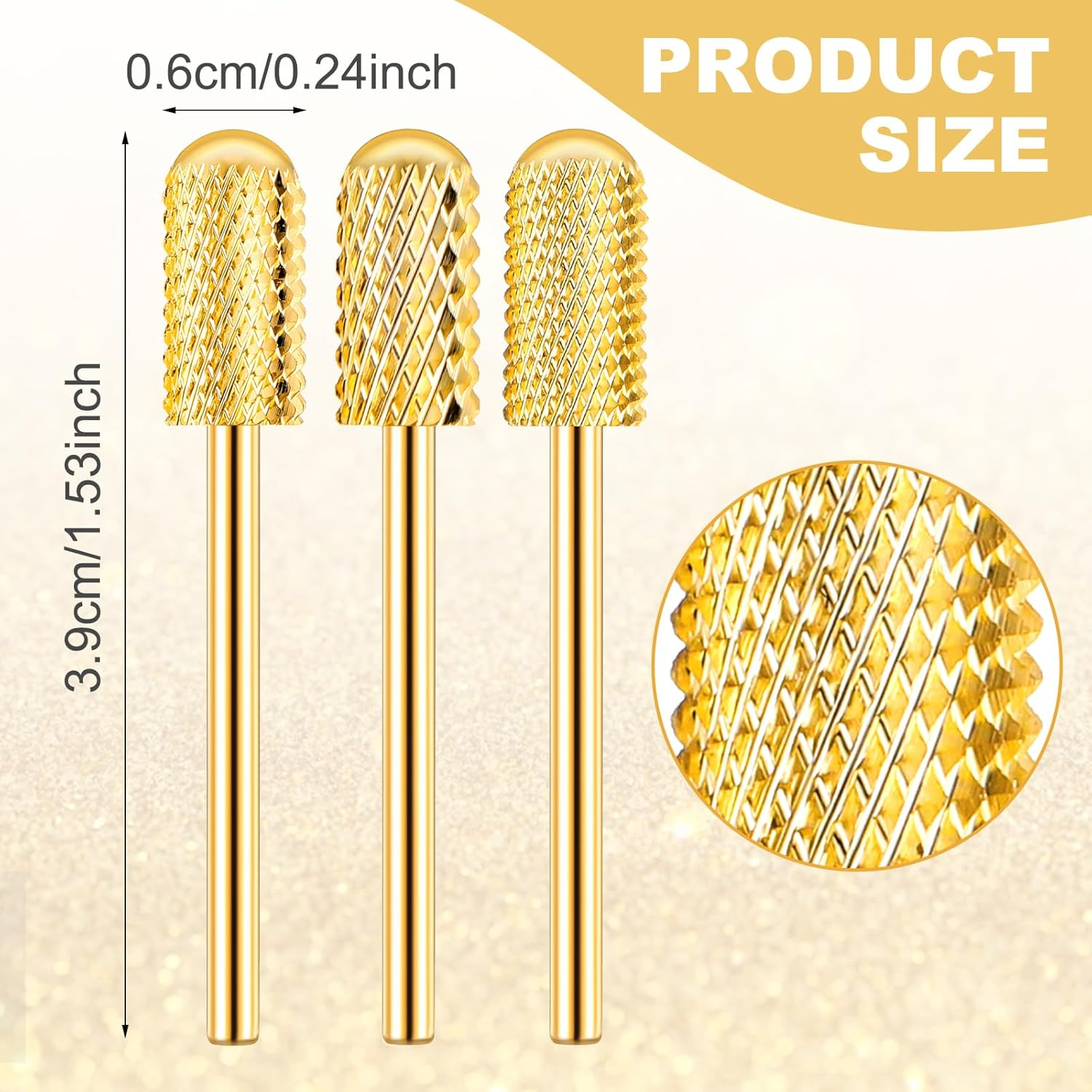 Nail Drill Bits Cuticle 3Pcs Gold Safety Bits for Nail Drill Tapered Barrel Carbide Nail Drill Bits 3 Sizes Nail Drill Bits Set for Electric Drill Manicure Pedicure Cuticle(Xc & M & XF) image number 2