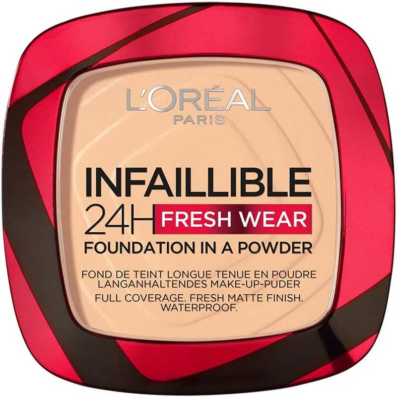 L'Or&eacute;al Paris Waterproof Make-Up with High Coverage, Opaque Compact Powder, Matte Finish, 24-Hour Hold, Infaillible 24H Fresh Wear Foundation, No. 260 Golden Sun, 9 G