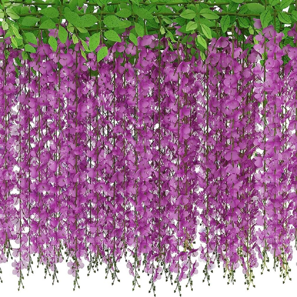 DWIND 6Feet/Piece 10 Branched Artificial Fake Wisteria Vine Ratta Hanging Greenery Garland Silk Flowers String Home Home Party Garden Wedding Decor (Rose Red)