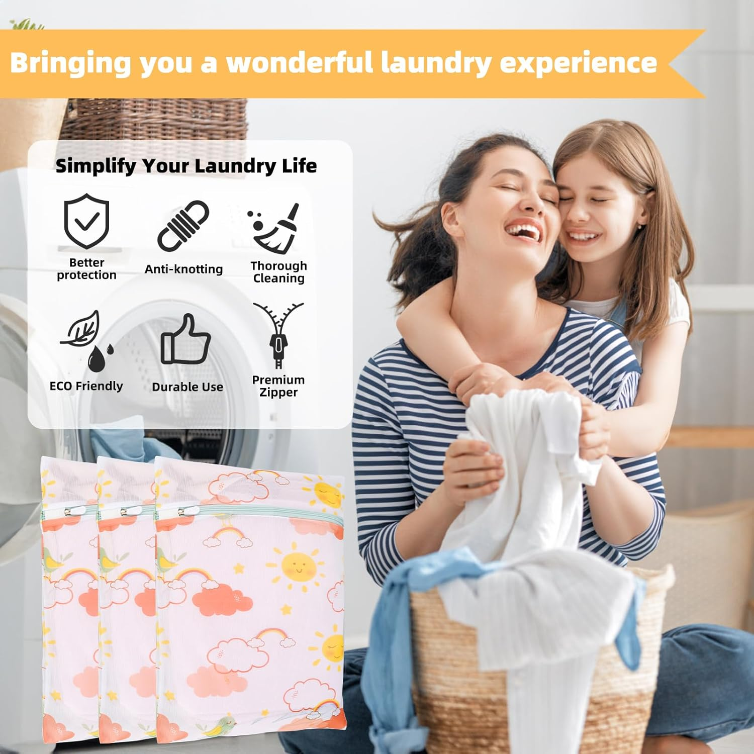 3Pcs Durable Mesh Laundry Bag, Bags with Premium Zipper Fine Wash Bag for Lingerie, Underwear, Bra, Silk, Socks Hanging Loop Stocking, Lingerie image number 5