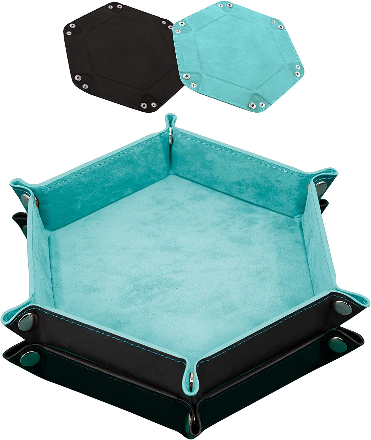 SIQUK 2 Pieces Dice Tray PU Leather Dice Folding Hexagon Tray Dice Holder for Dice Games like RPG, DND and Other Table Games (Red and Royal Blue)