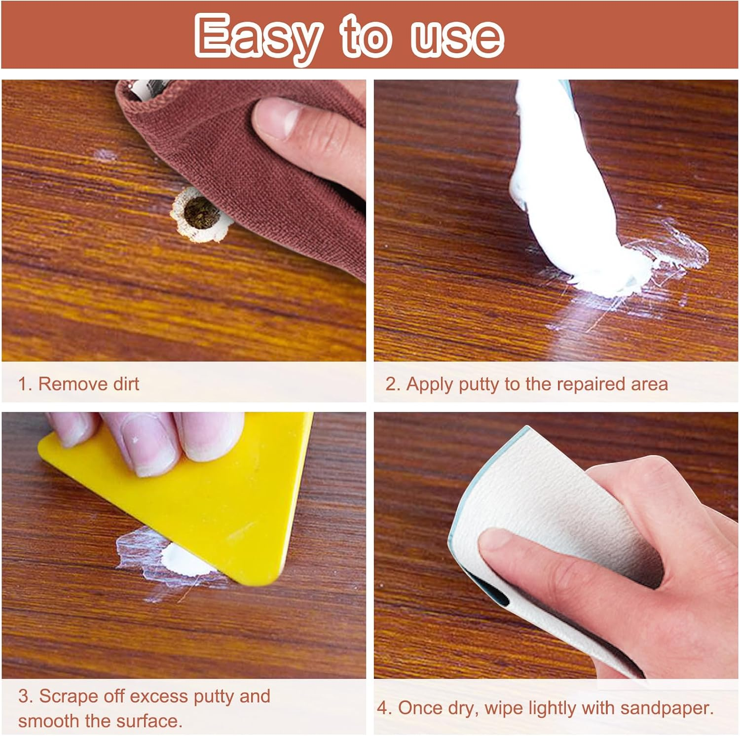 Wood Filler 200G Putty - Water-Based, Paintable, Stainable Premium Repair Kit for Door Trim, Table, Cabinet, Floors (Mahogany) image number 2