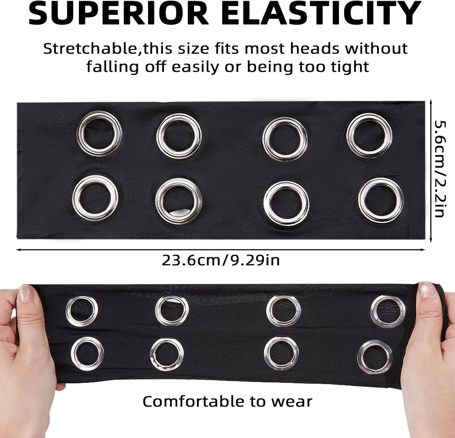 NICENEEDED 3 Pieces Fashionable Wide Headbands with Eyelets for Women Elastic Headbands with Hollowed Eyelets Punk Grunge Stretchy Headband (Black Coffee Light Grey) image number 3