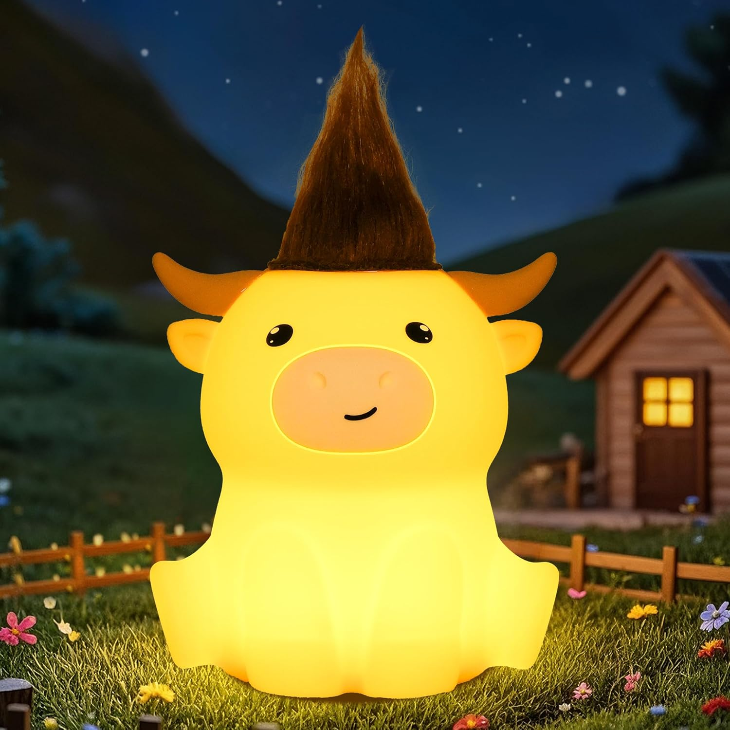 Yuandian Highland Cow Night Light, Squishy Silicone Lamp. Rechargeable, Dimmable with Timer, Touch Control for Bedside, Gift Nightlight for Breastfeeding Toddler Baby Kids (No Accessories Included)
