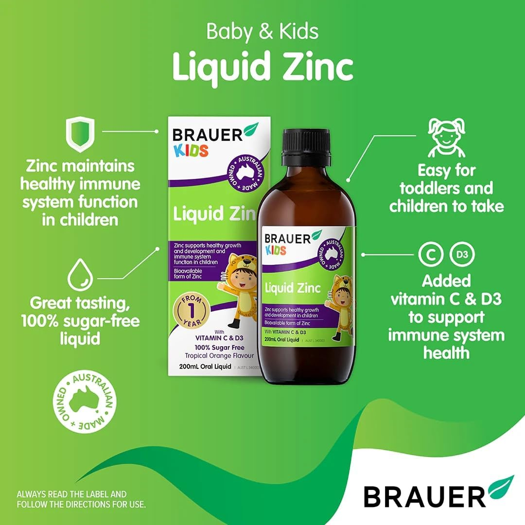 Brauer Liquid Zinc with Vitamins C & D3-200ML, Supports Immunity, Growth & Development, 100% Sugar-Free, from 1 Year+ image number 3