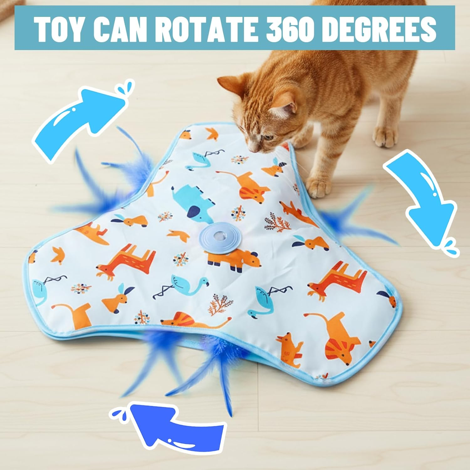 Litinliv Interactive Cat Toy for Indoor Cats, Rechargeable Automatic Feather Wand, 3 Modes Motorized Kitten Toys, Hide and Seek Self-Play Fun, USB Powered, Blue image number 3