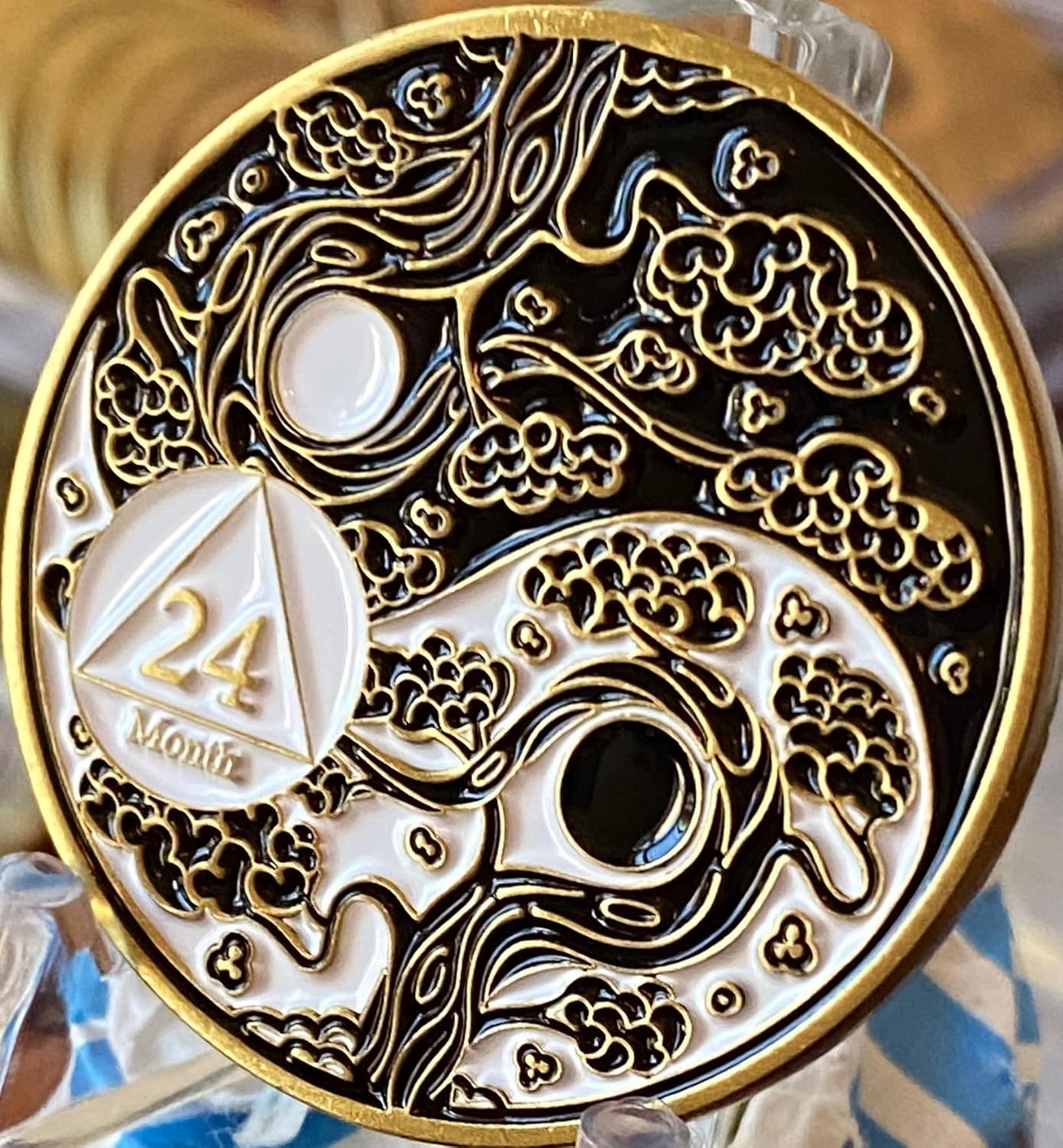 Recoverychip 24 Month AA Medallion Sakura Tree Cherry Blossom Ying Yang Black and White Serenity Prayer 2 Year Medallion