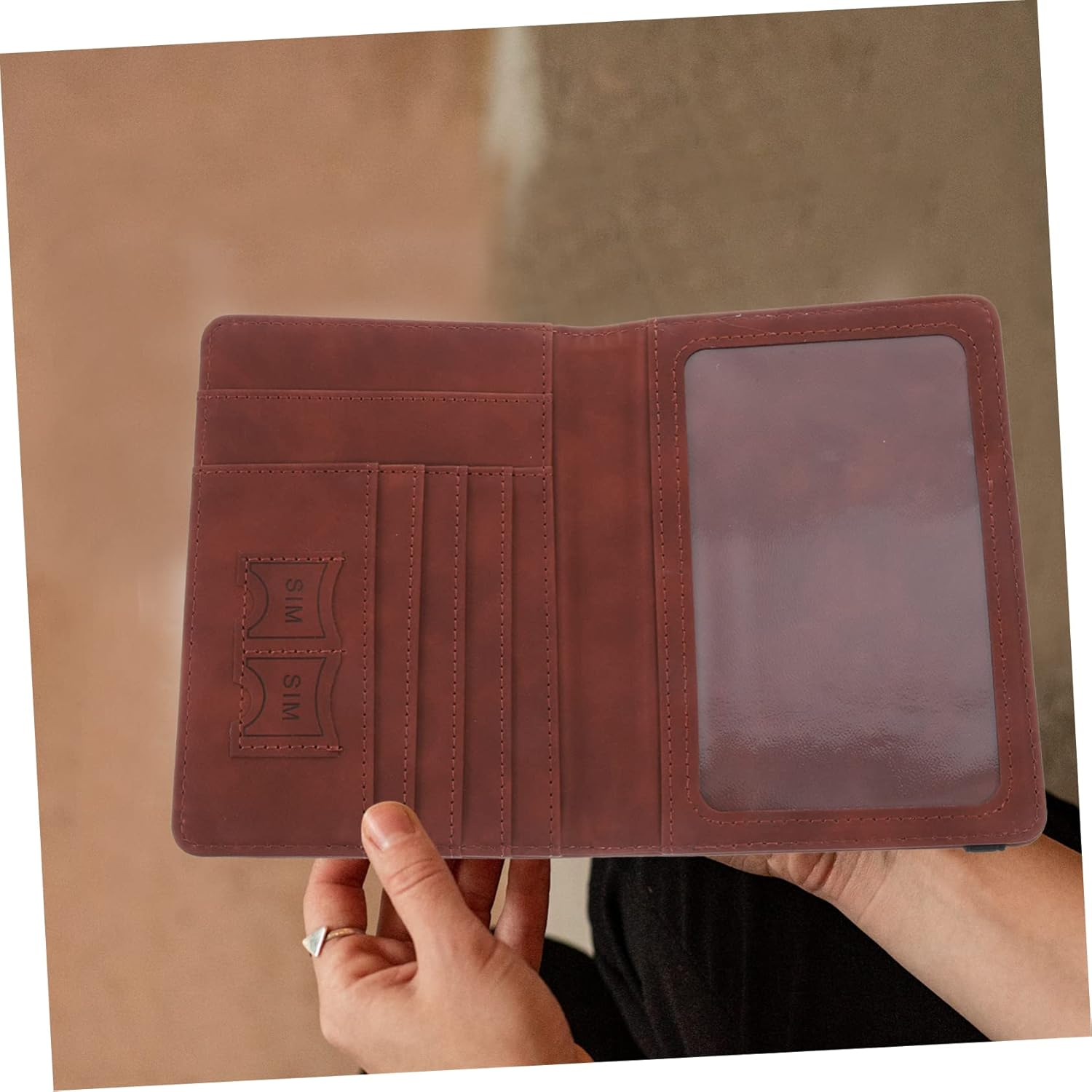 LABRIMP Travel Holder World Map Design Multi-Card Slots and Elastic Strap for Easy Organization for Documents and Tickets Pu Leather Material - Coffee image number 4