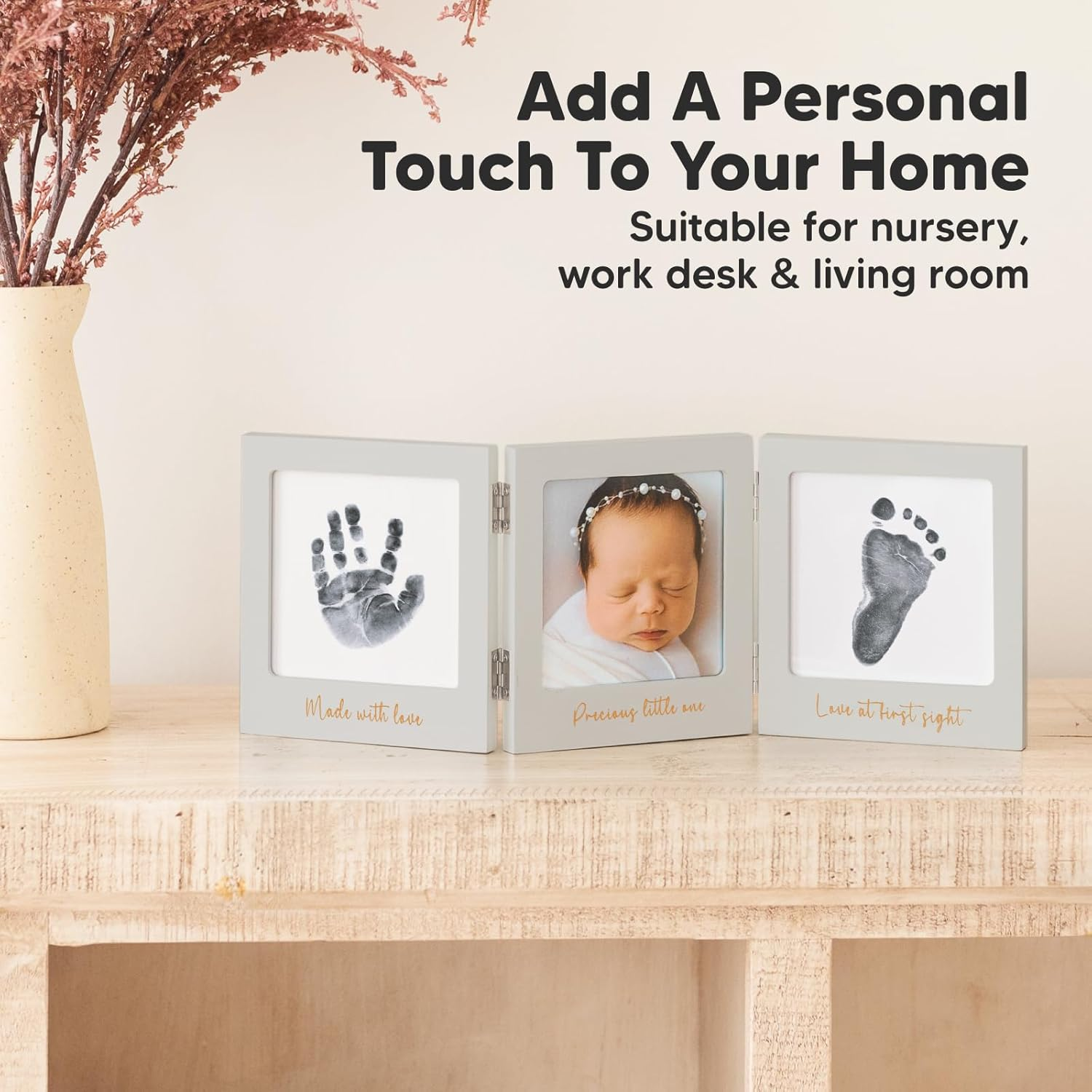 Inkless Baby Hand and Footprint Kit for Newborn - Baby Footprint Kit Maker, Baby Keepsake Picture Frame, Baby Shower Gifts, Pet Paw Print Kit, Clean Touch Baby Inkless Print Kit (Cloud Gray/Gold) - Cloud Gray/Gold image number 5