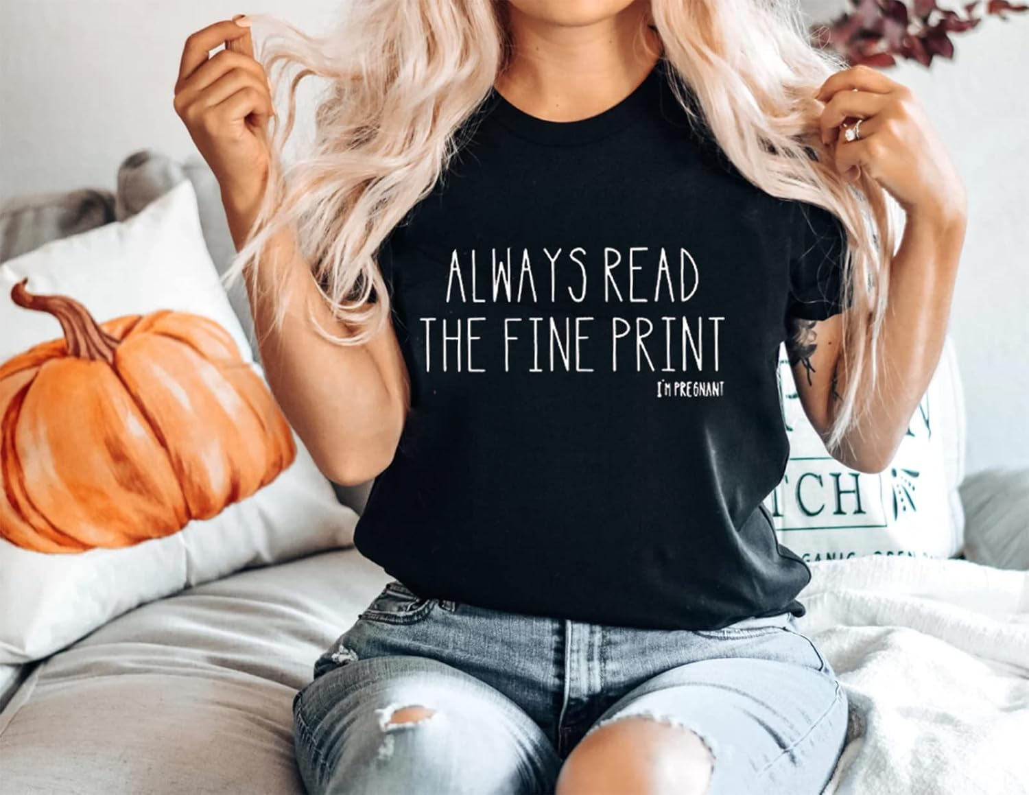 Always Read the Fine Print I'M Pregnancy T-Shirt Women Funny Maternity Shirt Casual Letter Print Graphic Tee Tops image number 2
