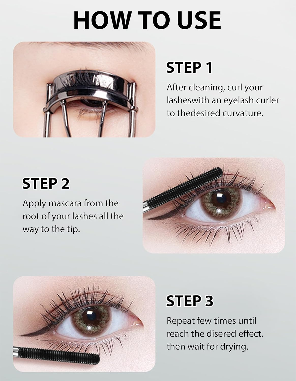 Erinde Mascara for Older Women, Black Waterproof Mascara for Mature Women, Extreme Length and Volume, No Clumps, Long Lasting, Hypoallergenic for Sensitive Eyes #01 image number 4