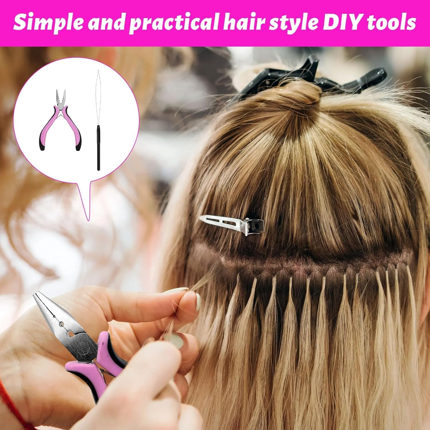 11 PCS Hair Extension Tools for Removal,Hair Extension Pliers Kit,Hair Extension Kit,Hair Tools Kit,Hair Extension Plier with 3 Holes for Females Hair and Removal Tool image number 1