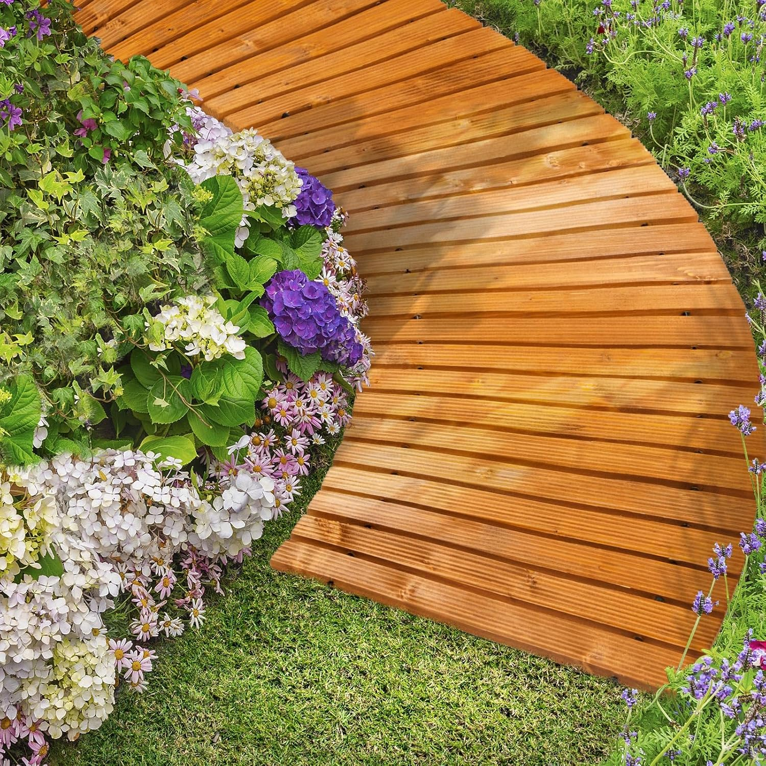 Livsip Curved Garden Pathway Wooden Walkway 8Ft Roll-Out Outdoor Backyard Furniture Charcoal