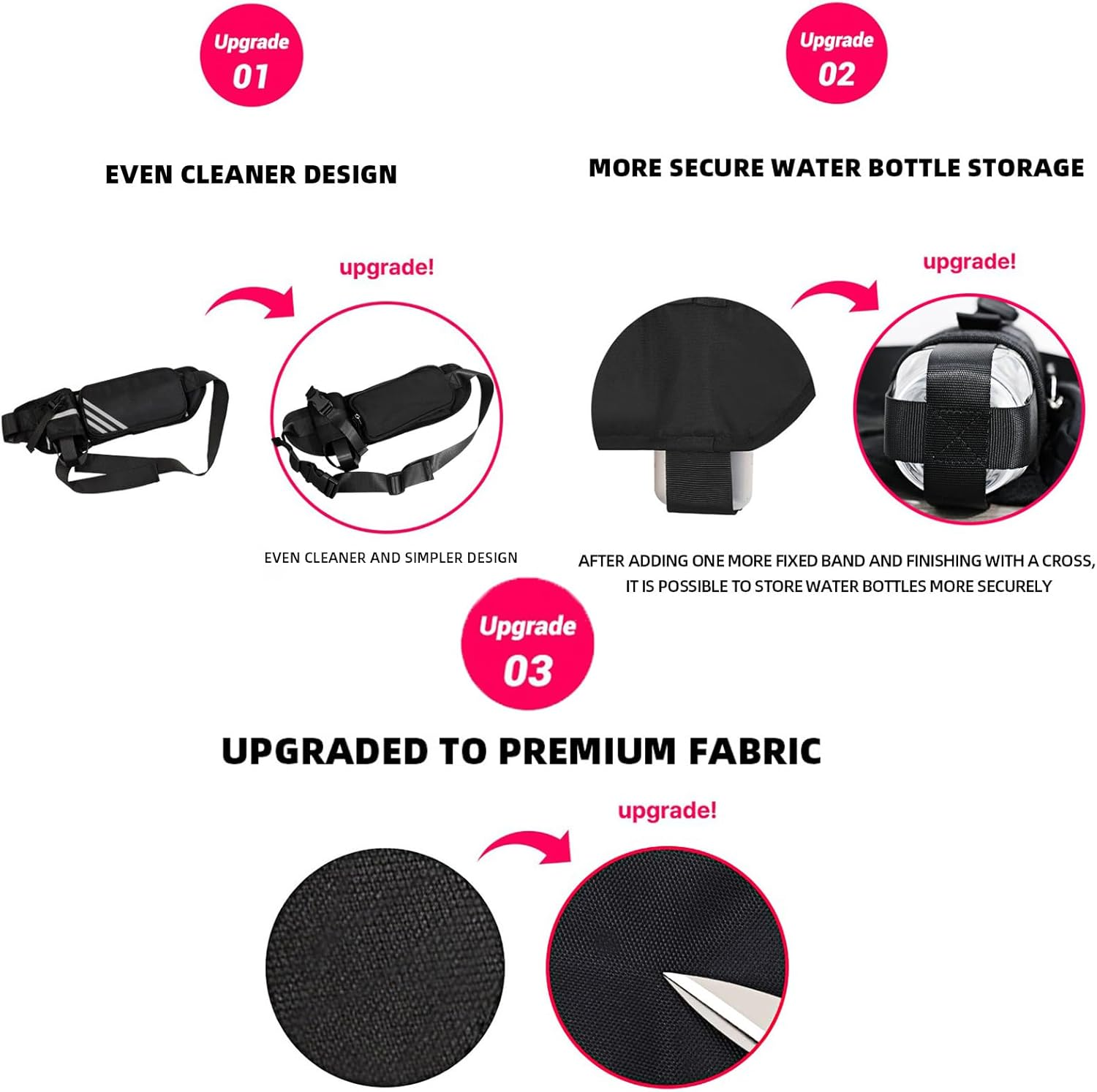 Fanny Pack Waterproof Waist Bag Pack Men Women Hip Bum Bag with Water Bottle Holder Adjustable Strap Suitable for Outdoors Workout Traveling Hiking Cycling Dog Walking Pouch Bag(Black) (Large)