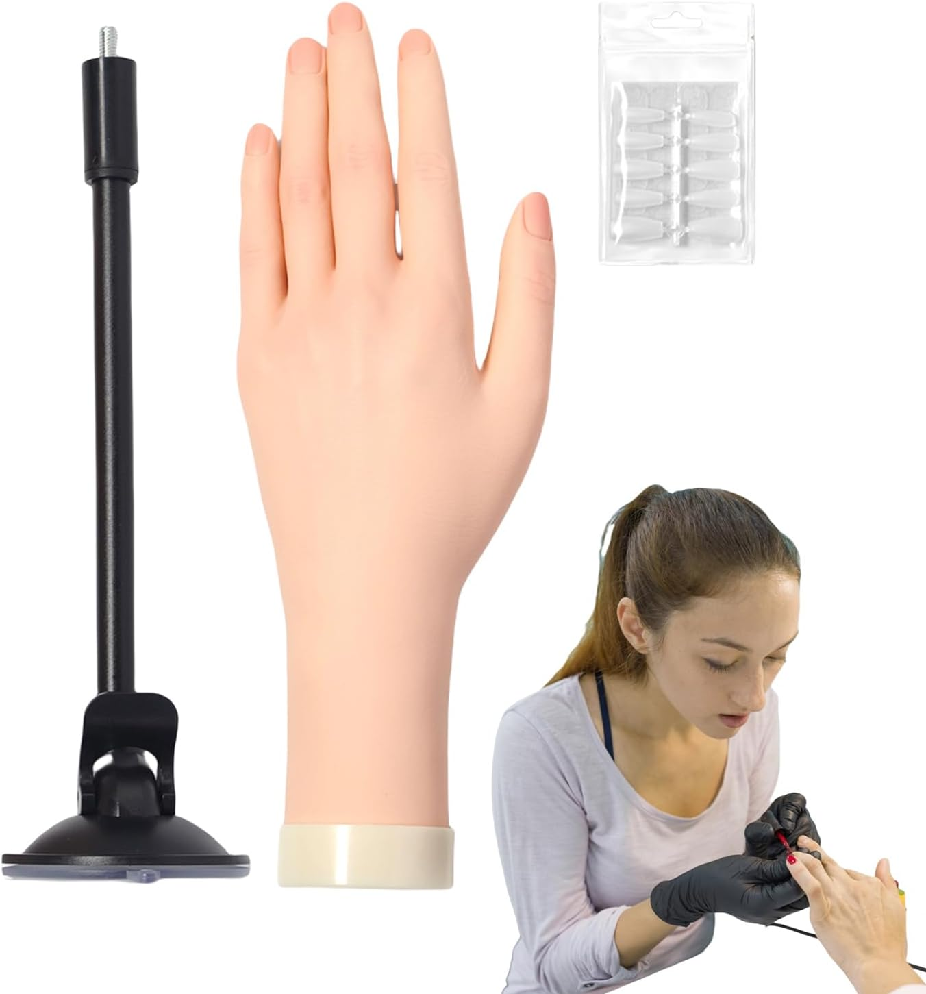 Hand Model for Nails - Practice Nail Hand | with Jelly Glue Suction Cup Bendable Soft Realistic Silicone Finger Model for Teen Girls Professionals Cosmetology School image number 4