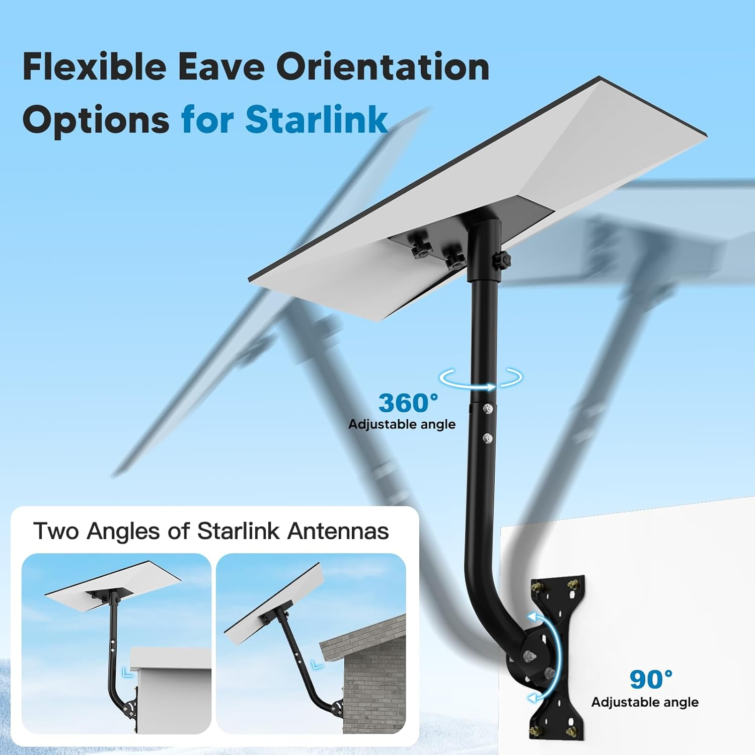 Starlink Gen 3 Mount with Extendable Pipe, FISHOAKY 360 Degree Adjustable Gen 3 Starlink Heavy Duty Pivot Roof Mount with Gloves, Starlink Mounting Kit for Wall/Roof image number 6