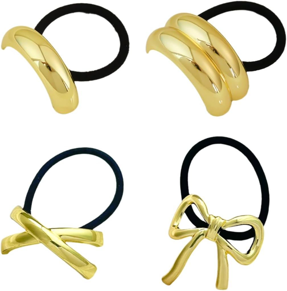 HQRKOTM Pack of 4 Hair Cuffs for Ponytail, Metal Hair Cuff, Hair Scrunchie, Gold for Women and Girls image number 3