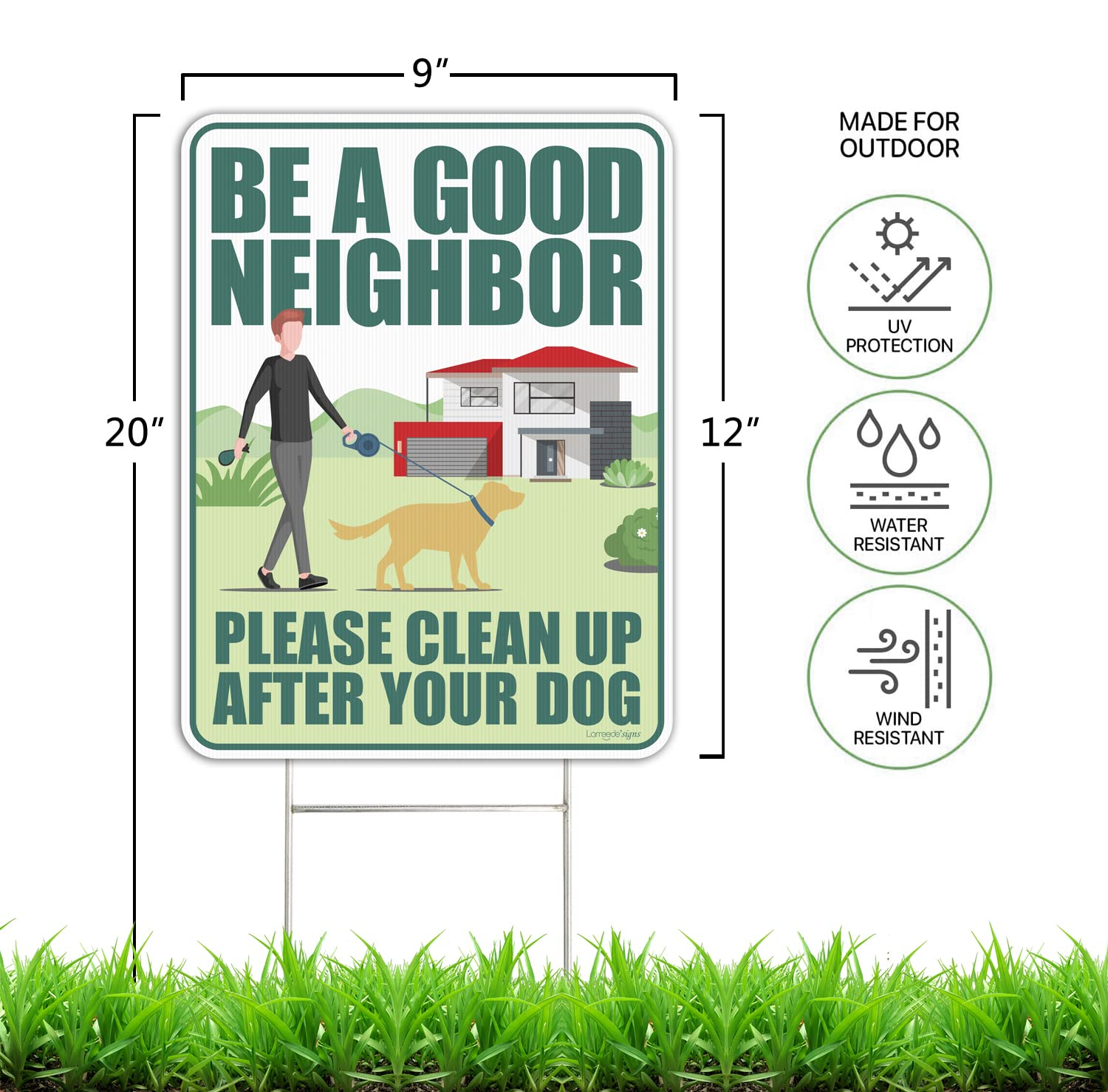 Clean up after Your Dog Signs 2 Pack 12"X9" with Metal Stake, No Pooping Dog Signs for Yard, Pick up after Your Dog Signs image number 1