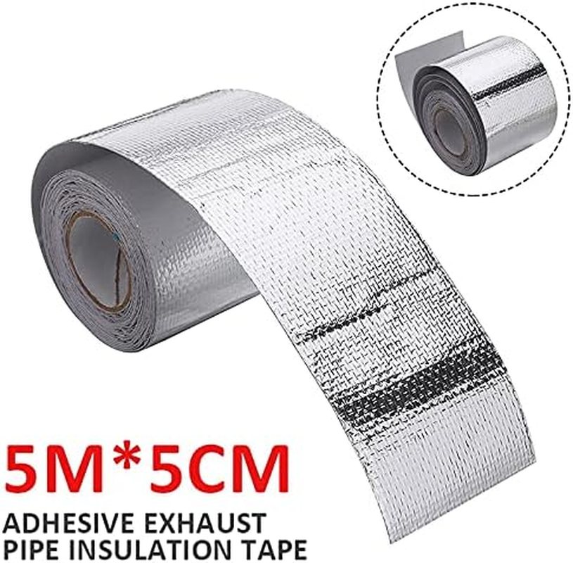 2Pcs 5M Exhaust Heat Tape Manifold Downpipe High Temperature Bandage Tape Silver Adhesive Tape image number 2