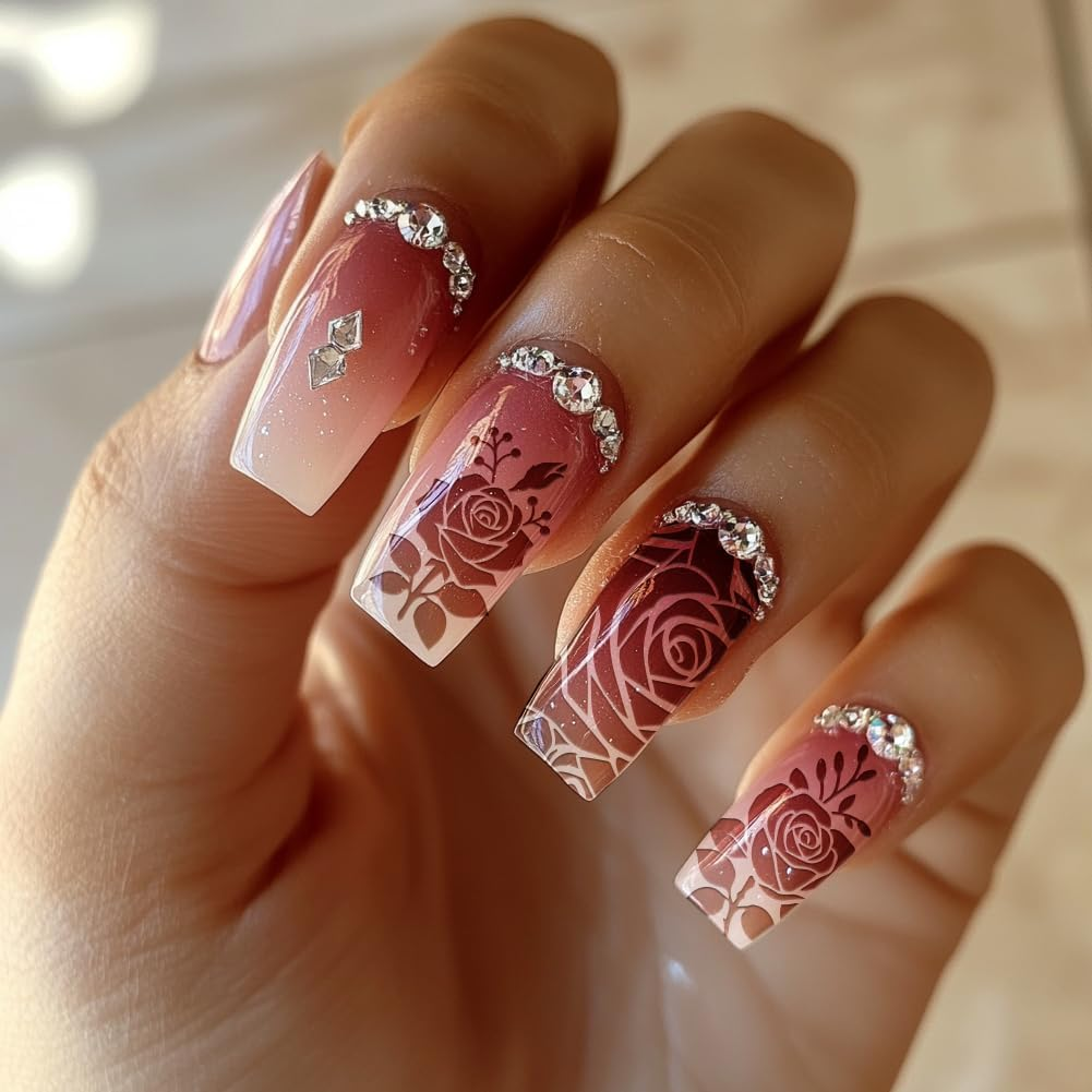 PH Pandahall 3Pcs Flower Branches Pattern Nail Stamp Plate Rose Pattern Nails Stencils Stainless Steel Nail Image Plate Flowers Print Art Template for Women DIY Printing 4.7X2.3 Inch image number 4