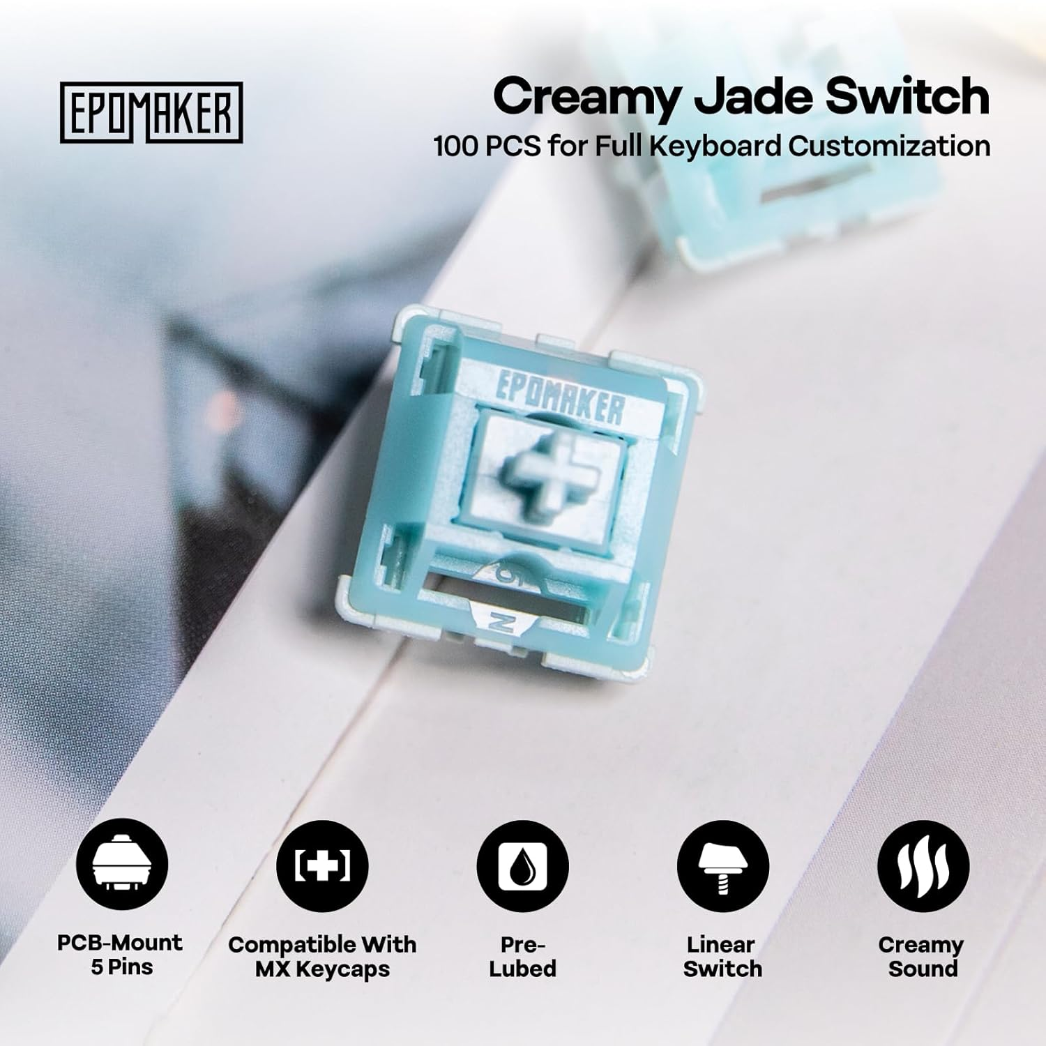 EPOMAKER Creamy Jade 45Gf Gaming Keyboard Switches, 100 PCS Linear Switch, 5-Pin Pre-Lubed Switch, with PC/PA66 Case, POK Stem, Compatible with MX Keycaps for Mechanical Keyboard image number 1