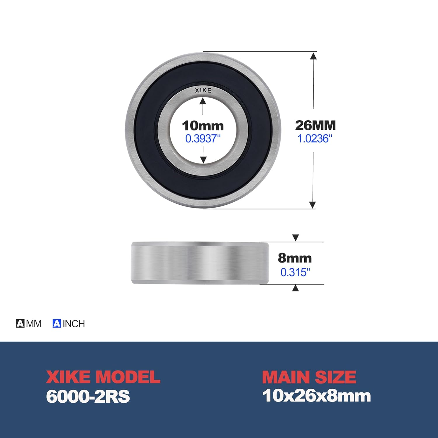 XIKE 2 Pcs 6000-2RS 10X26X8Mm Ball Bearings Witn Double Rubber Seals, Bearing Steel and Pre-Lubricated, 6000RS Deep Groove Ball Bearing. image number 1
