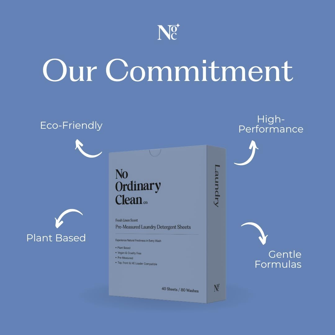 No Ordinary Clean Co Pre-Measured Laundry Detergent Sheets | up to 80 Washes | Fresh Linen Scent | Plant-Based, Eco-Friendly, Free from Harsh Chemicals, Parabens & Phosphates | Travel-Friendly image number 1