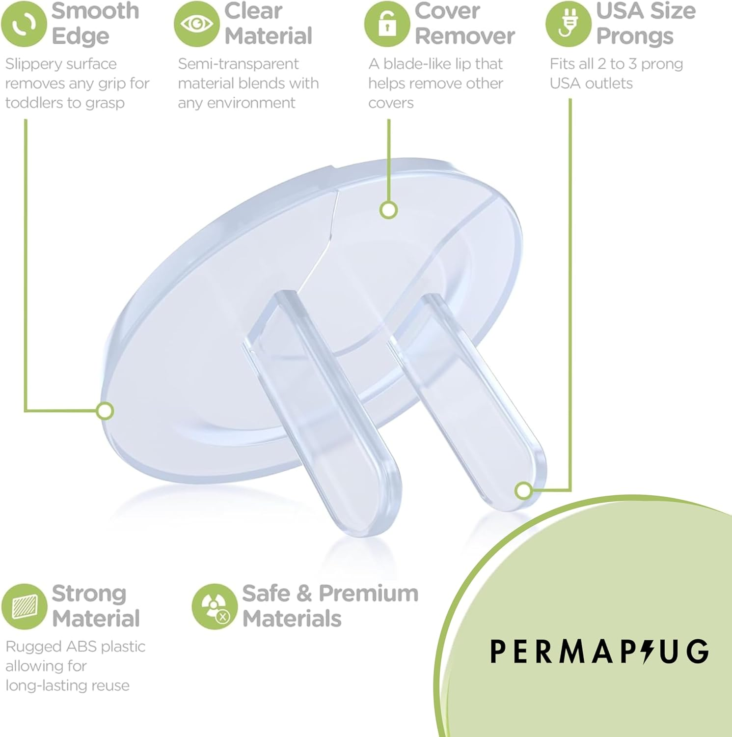 Permaplug Safety Outlet Plug Covers 24-Pack, Clear &ndash; Childproof, Tamper-Resistant Plug Protectors and Outlet Covers for Baby Safety, Durable and Easy to Install Electrical Outlet Covers image number 2