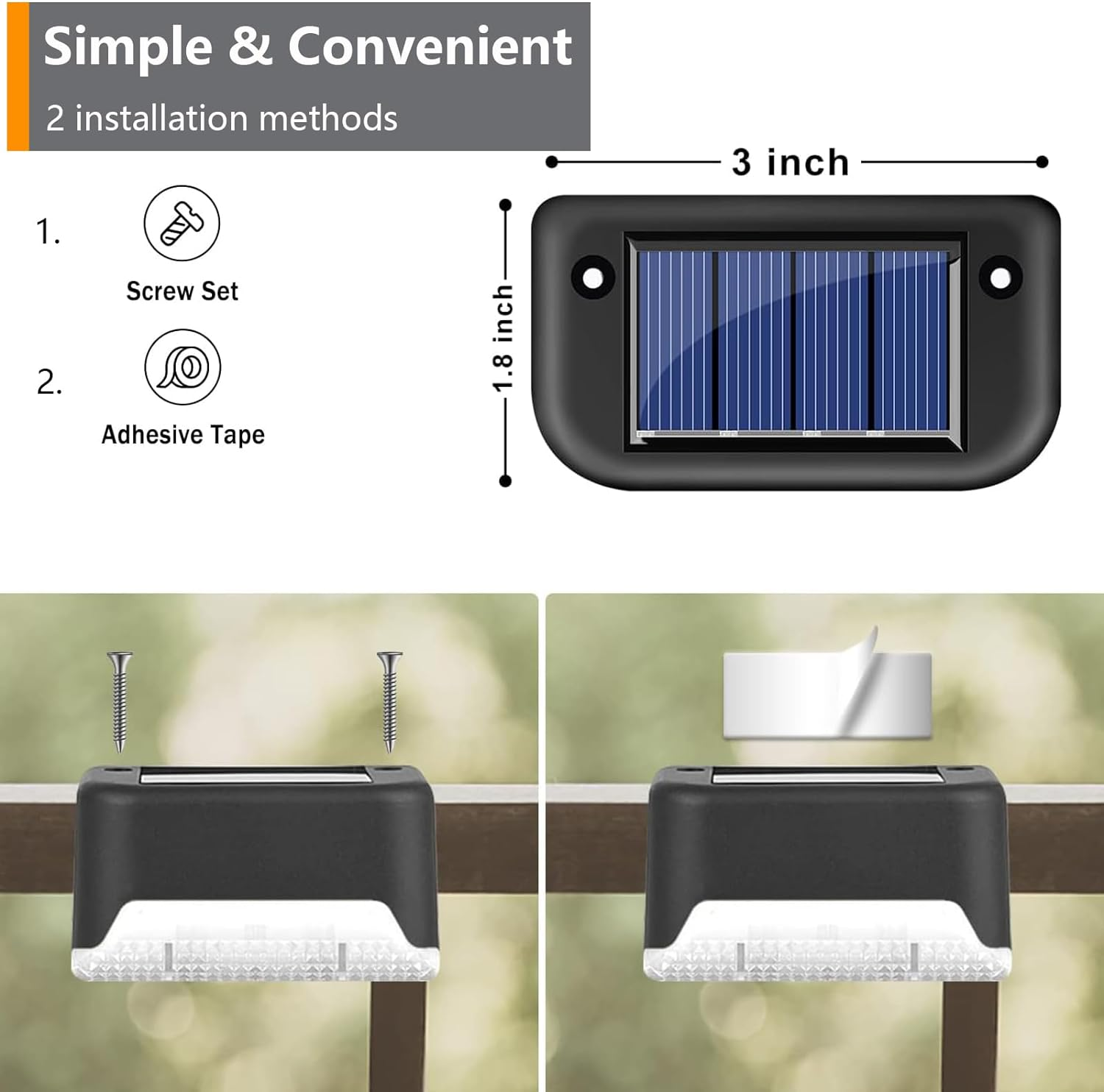 4Pack Solar Deck Lights Outdoor Waterproof, Solar Step Lights Led Warm Light, Solar Step Lights for Stairs Garden Fences Railing Yards Backyard Balconies (Warm) image number 6