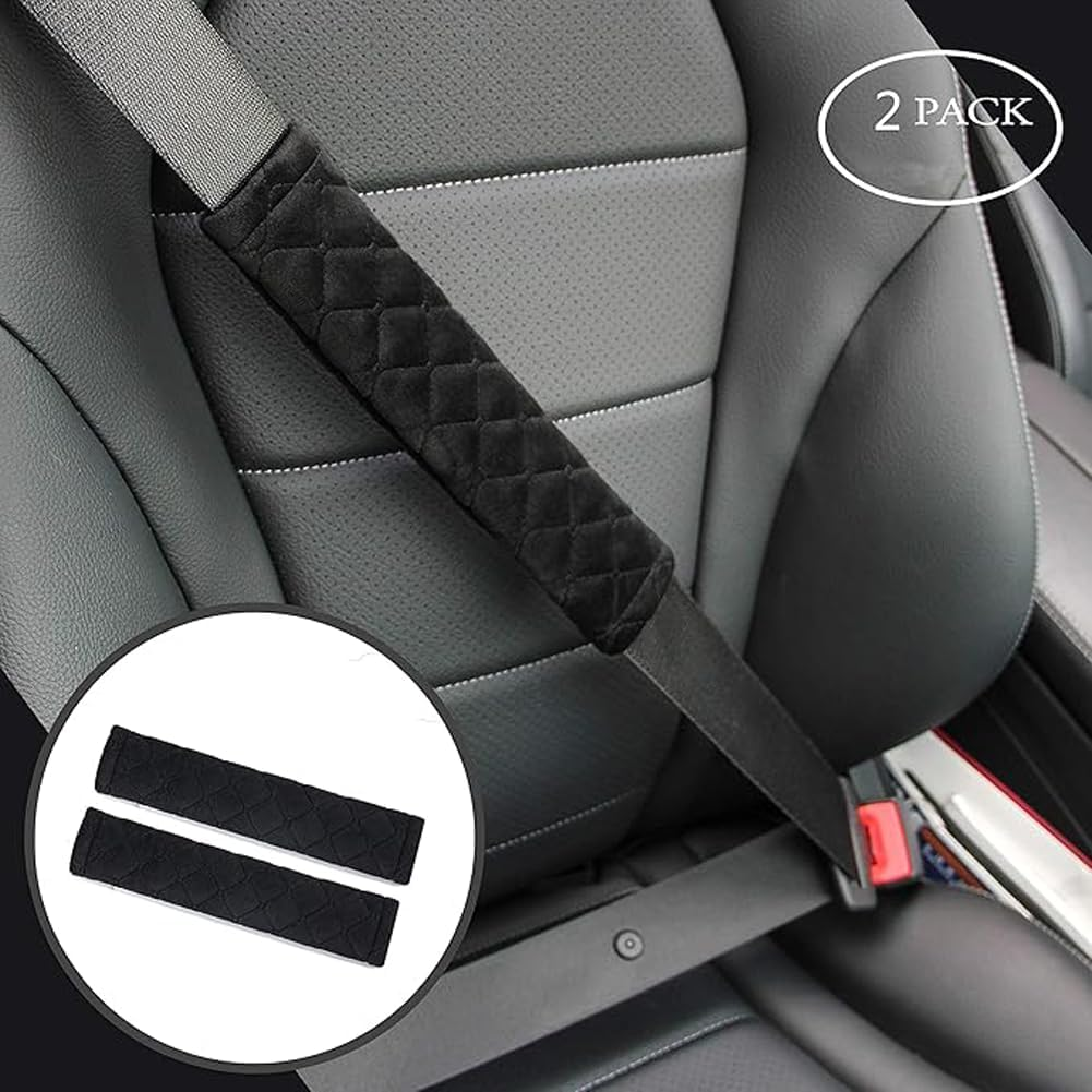 Soft Car Seat Belt Pad Cover, 2 PCS Seatbelt Shoulder Pad for a More Comfortable Driving Compatible with All Cars and Backpack,Carseat Straps Covers (Black) image number 2