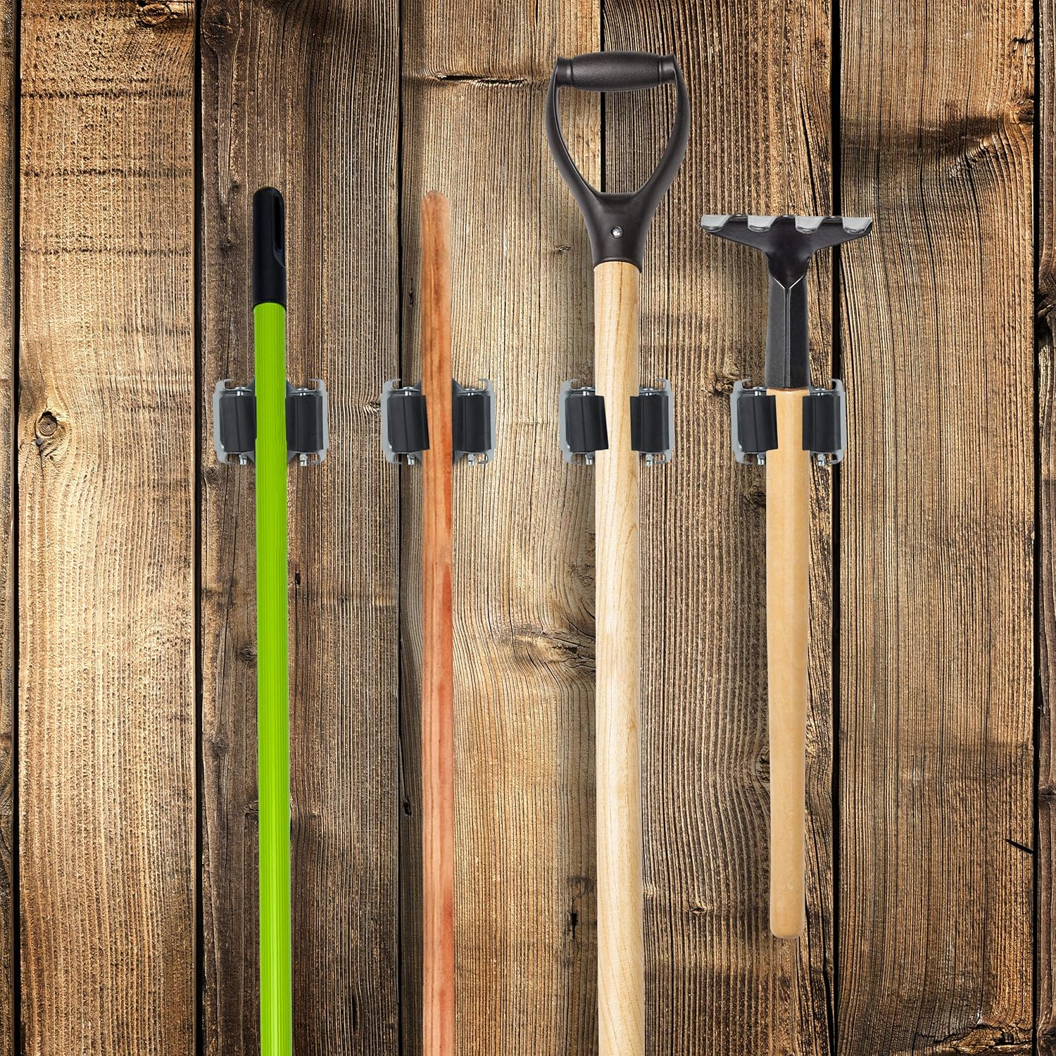 Relaxdays Utility Tool Clamps Set 10, Rubber Gripping Clips, Universal Wall Broom Holder, Garden Tools, Iron, Black/Grey image number 6