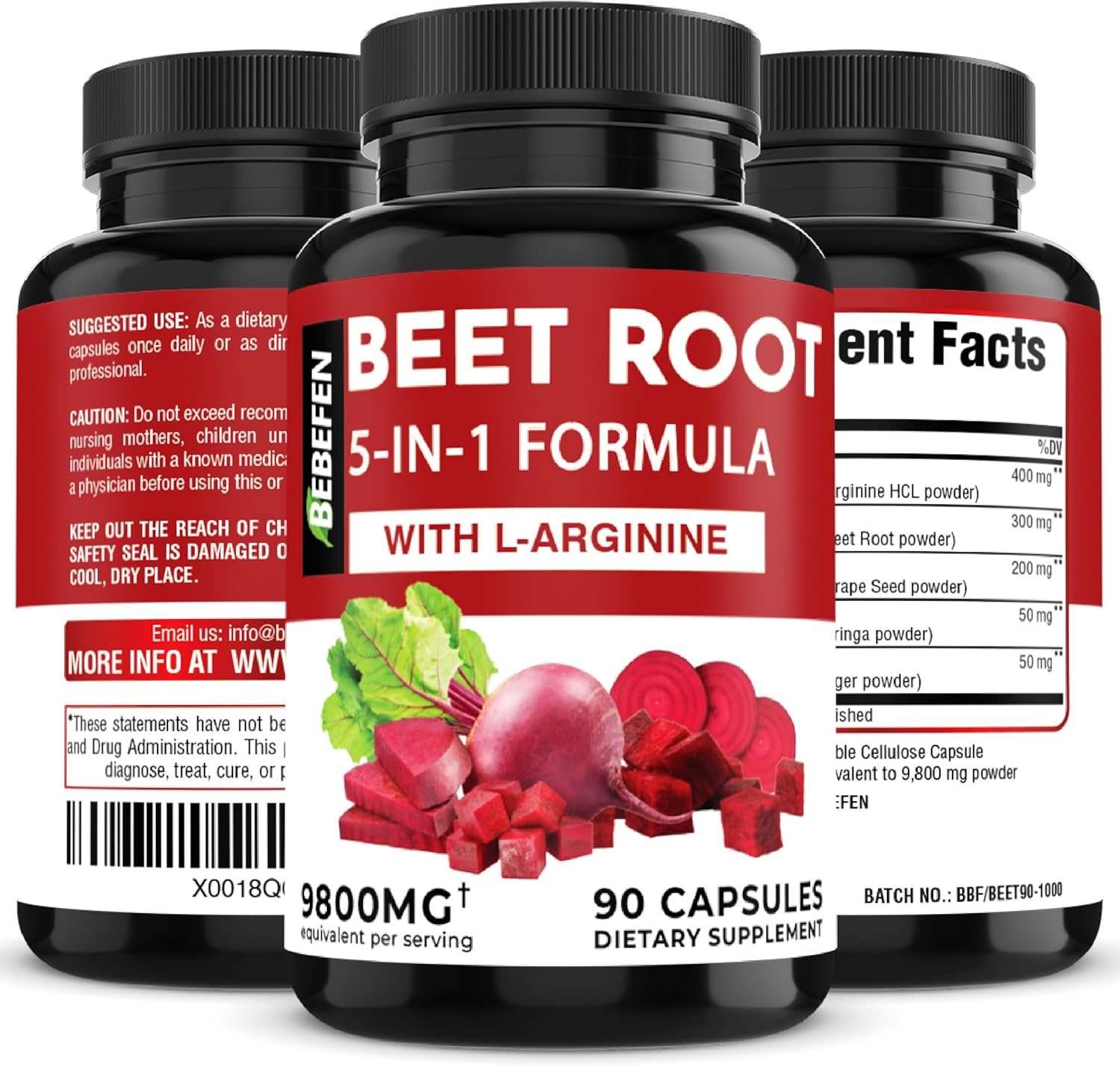 Beet Root Capsules with L-Arginine | Grape Seed | Moringa | and Ginger - 5In1 Beet Supplement - Equivalent 9800Mg per Serving - 90 Capsules image number 6