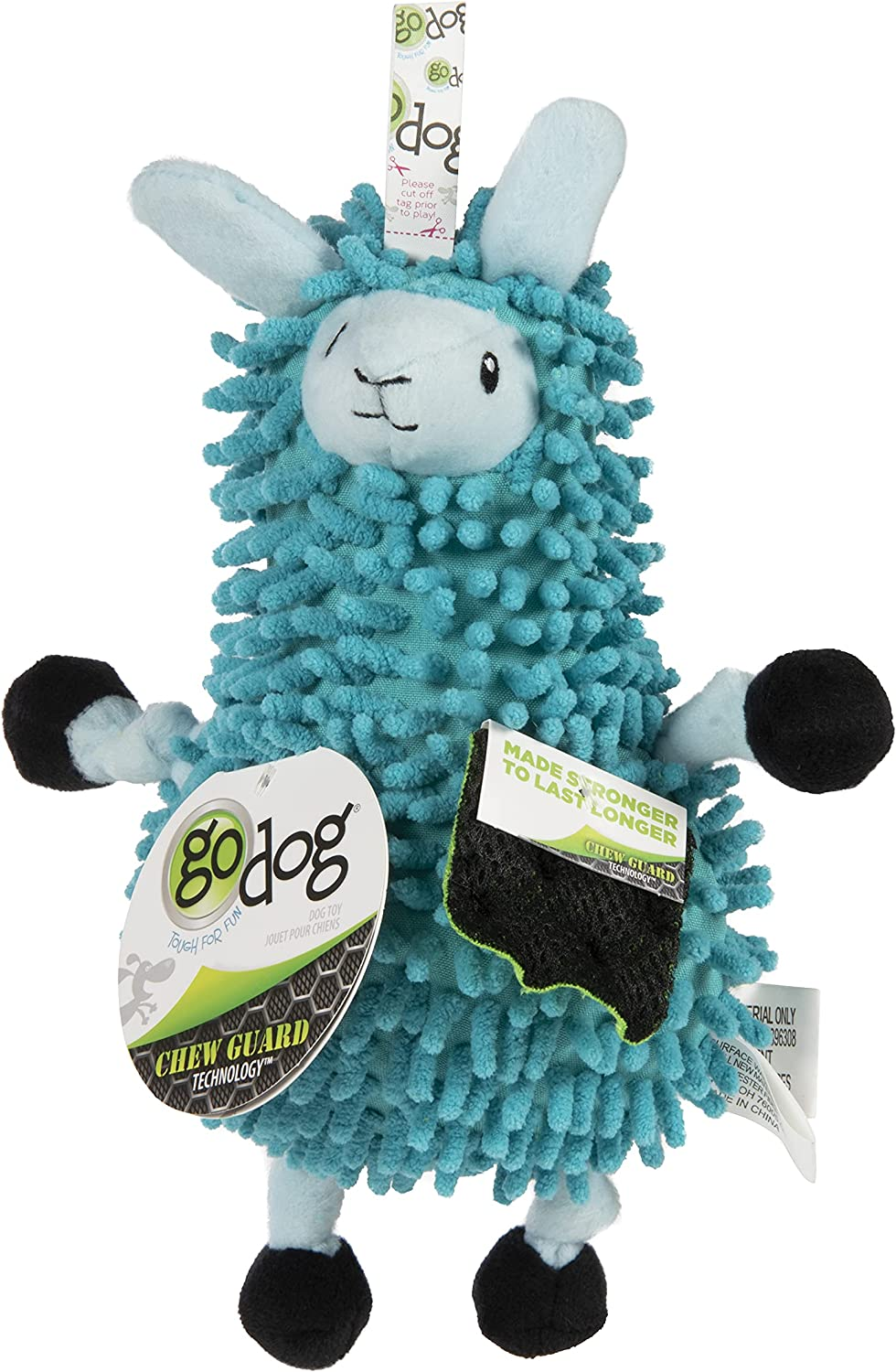 Godog Llamas Noodle Plush with Chew Guard Technology Durable Plush Dog Toy, Blue, Small image number 6
